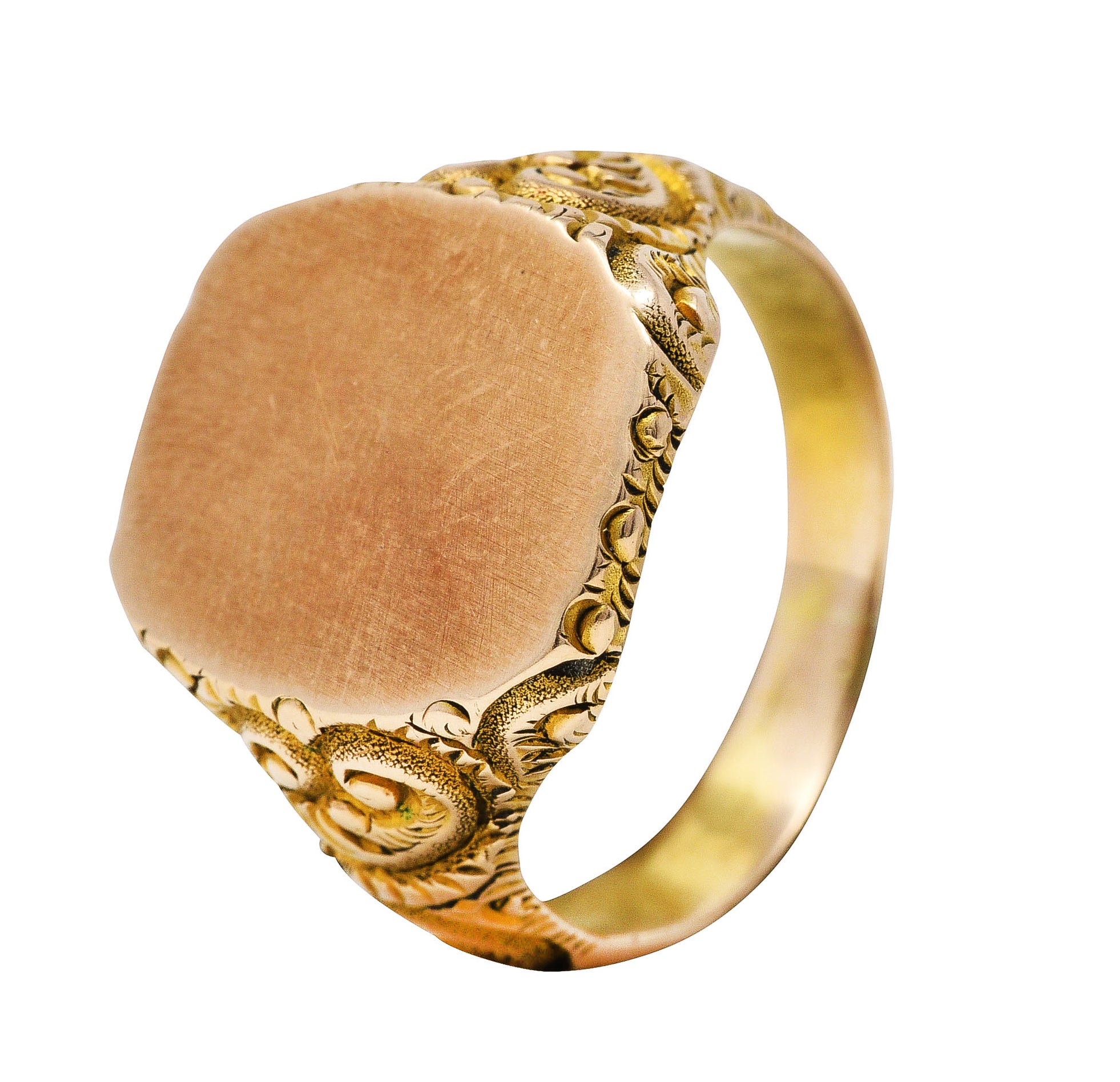 1900 Victorian 14 Karat Yellow Gold Scrolling Cushion Signet RingRing - Wilson's Estate Jewelry