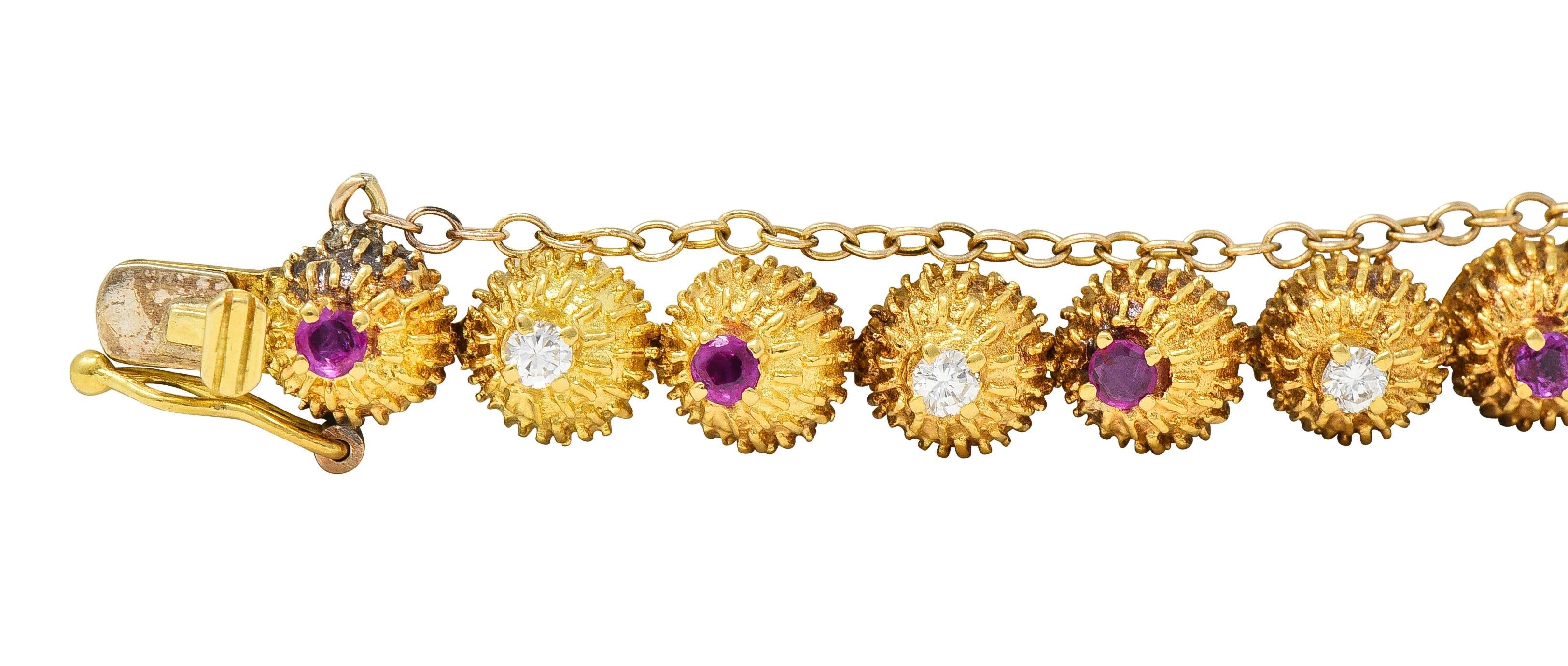 Tiffany & Co. Mid-Century Diamond Ruby 18 Karat Gold Vintage Cactus Bracelet