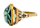 Art Deco Egyptian Revival Enamel Hardstone 14 Karat Gold Scarab RingRing - Wilson's Estate Jewelry