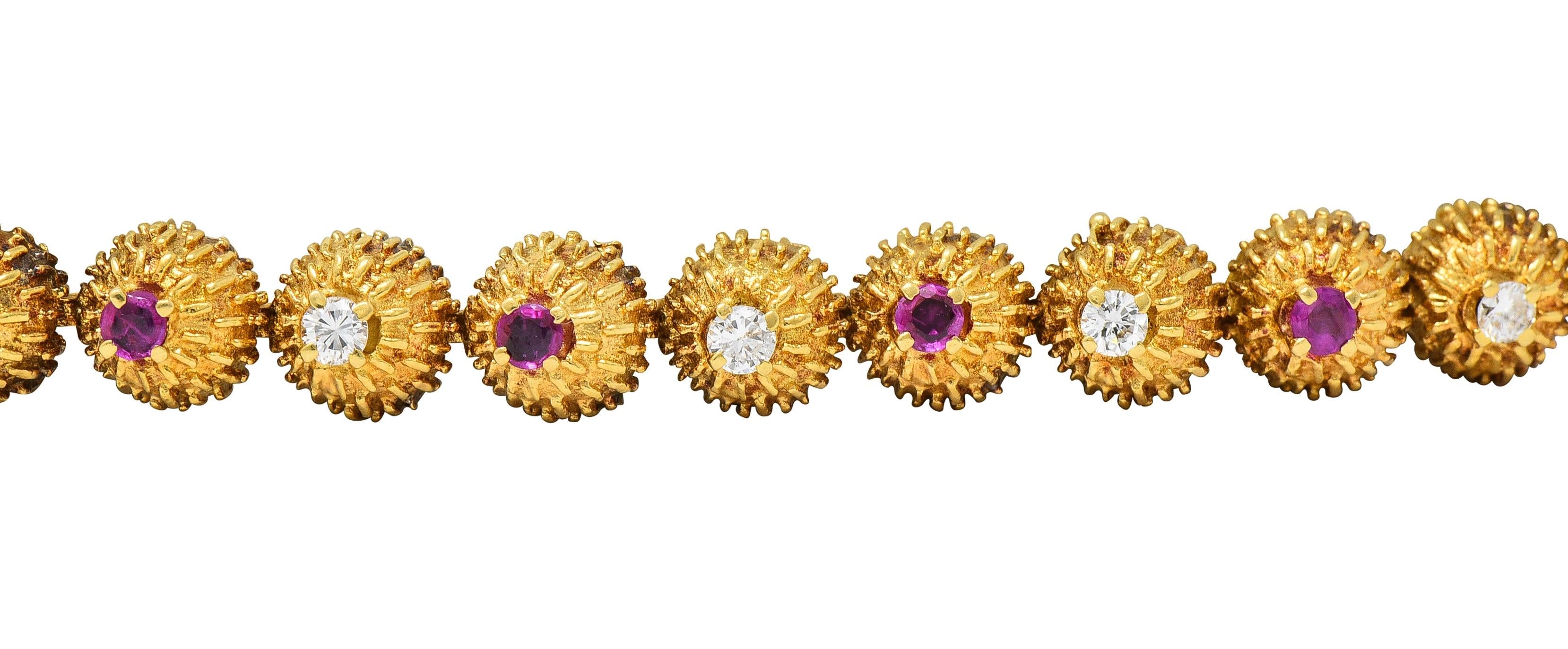 Tiffany & Co. Mid-Century Diamond Ruby 18 Karat Gold Vintage Cactus Bracelet