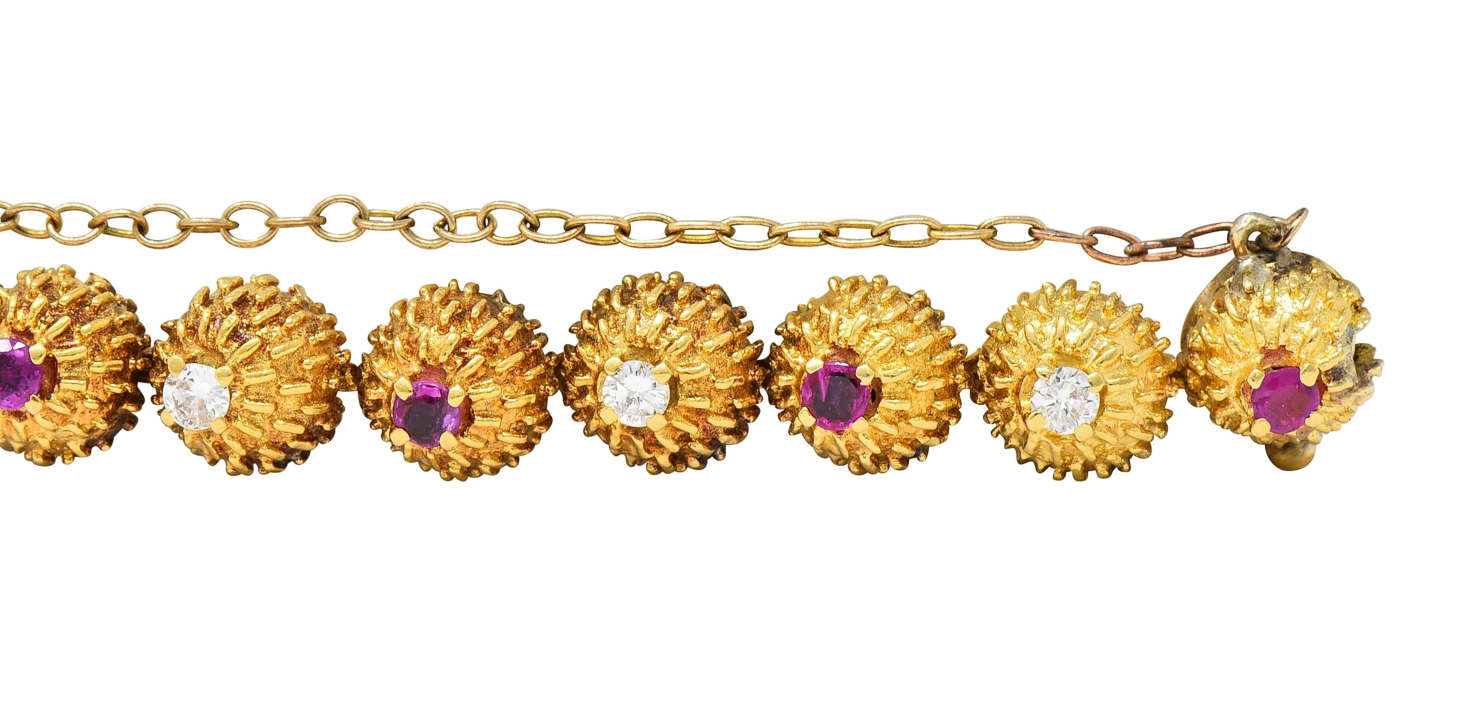 Tiffany & Co. Mid-Century Diamond Ruby 18 Karat Gold Vintage Cactus Bracelet