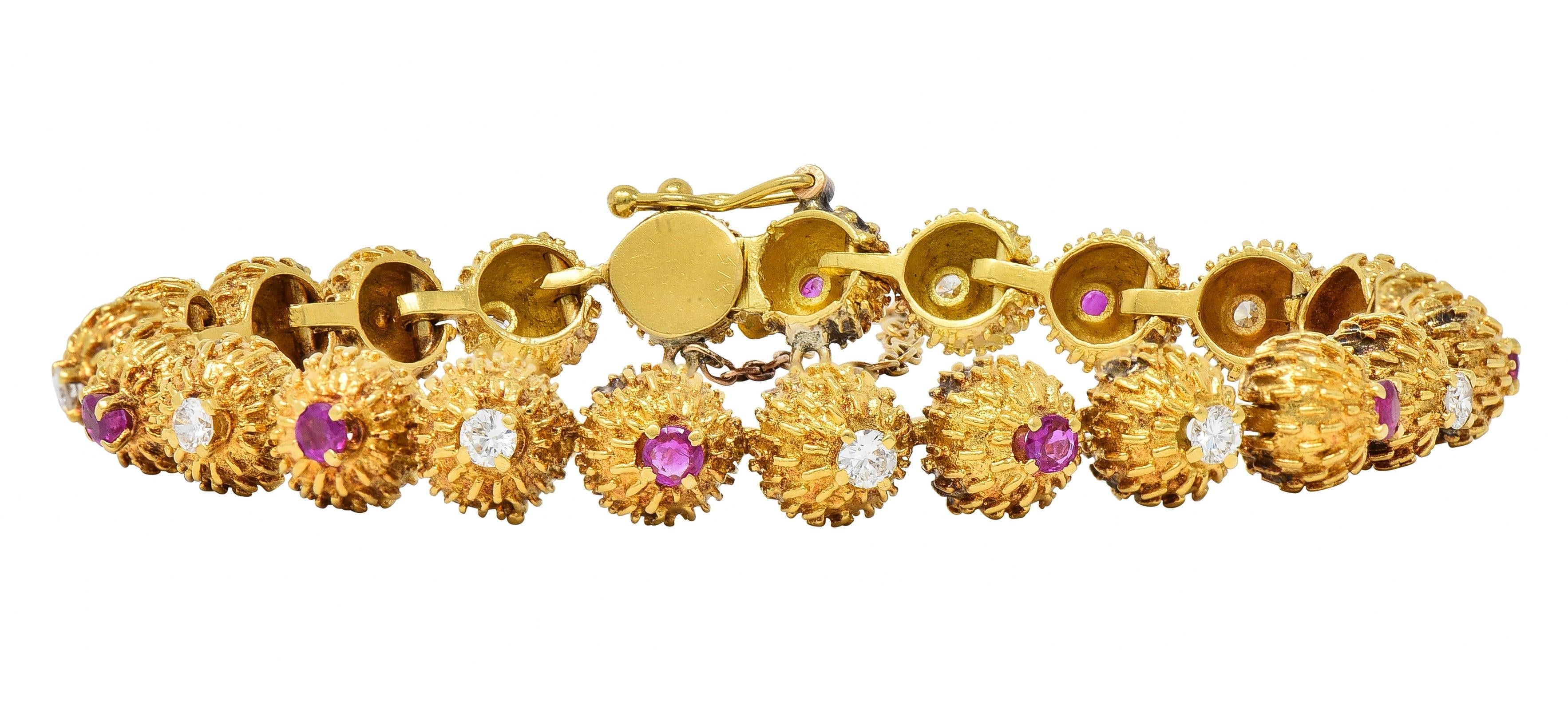 Tiffany & Co. Mid-Century Diamond Ruby 18 Karat Gold Vintage Cactus Bracelet