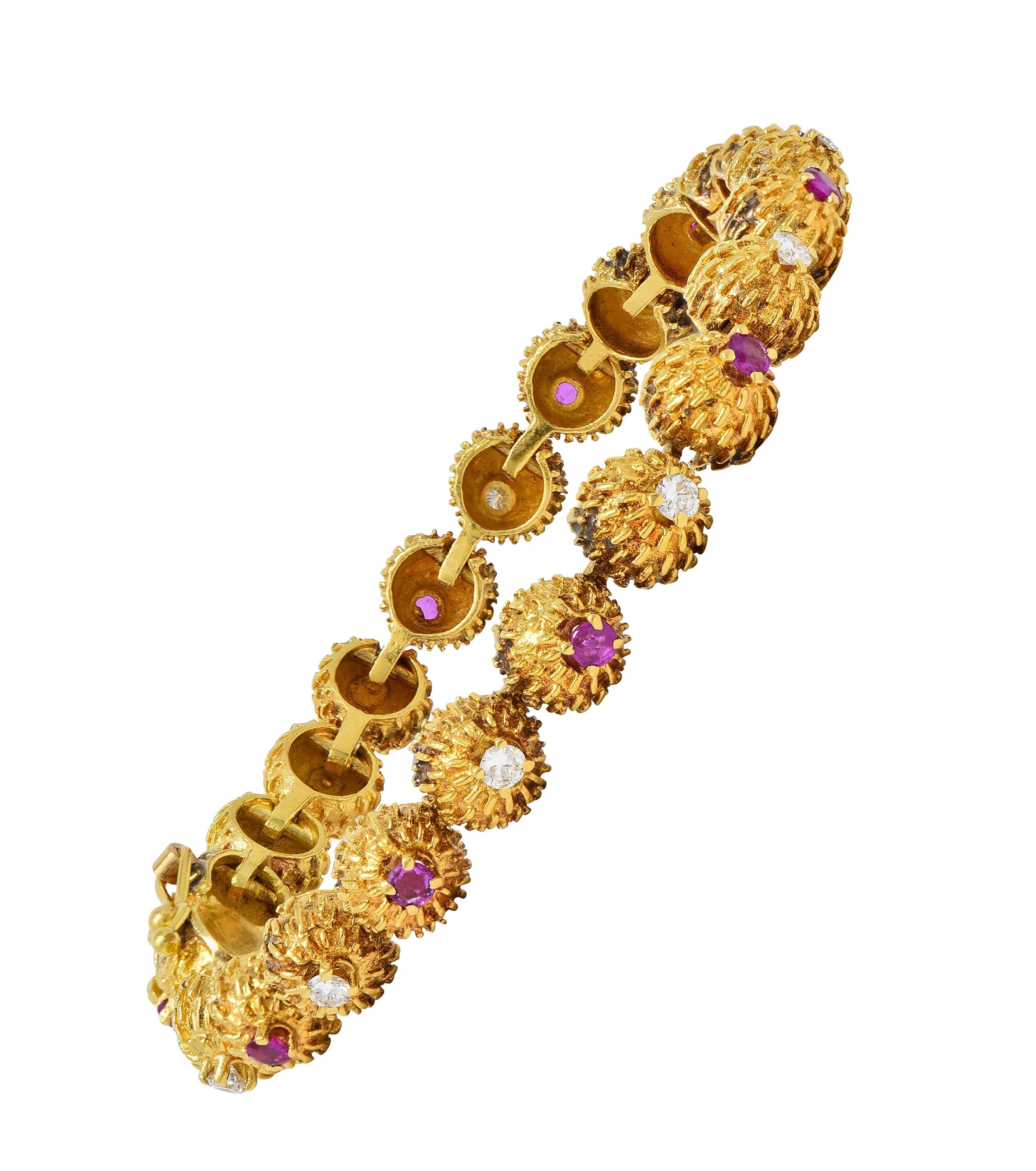 Tiffany & Co. Mid-Century Diamond Ruby 18 Karat Gold Vintage Cactus Bracelet