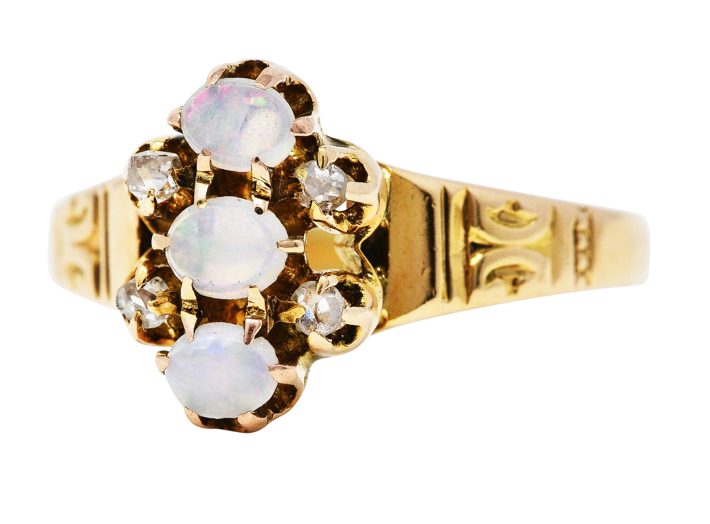 1880's Victorian Diamond Jelly Opal 10 Karat Yellow Gold Cluster RingRing - Wilson's Estate Jewelry