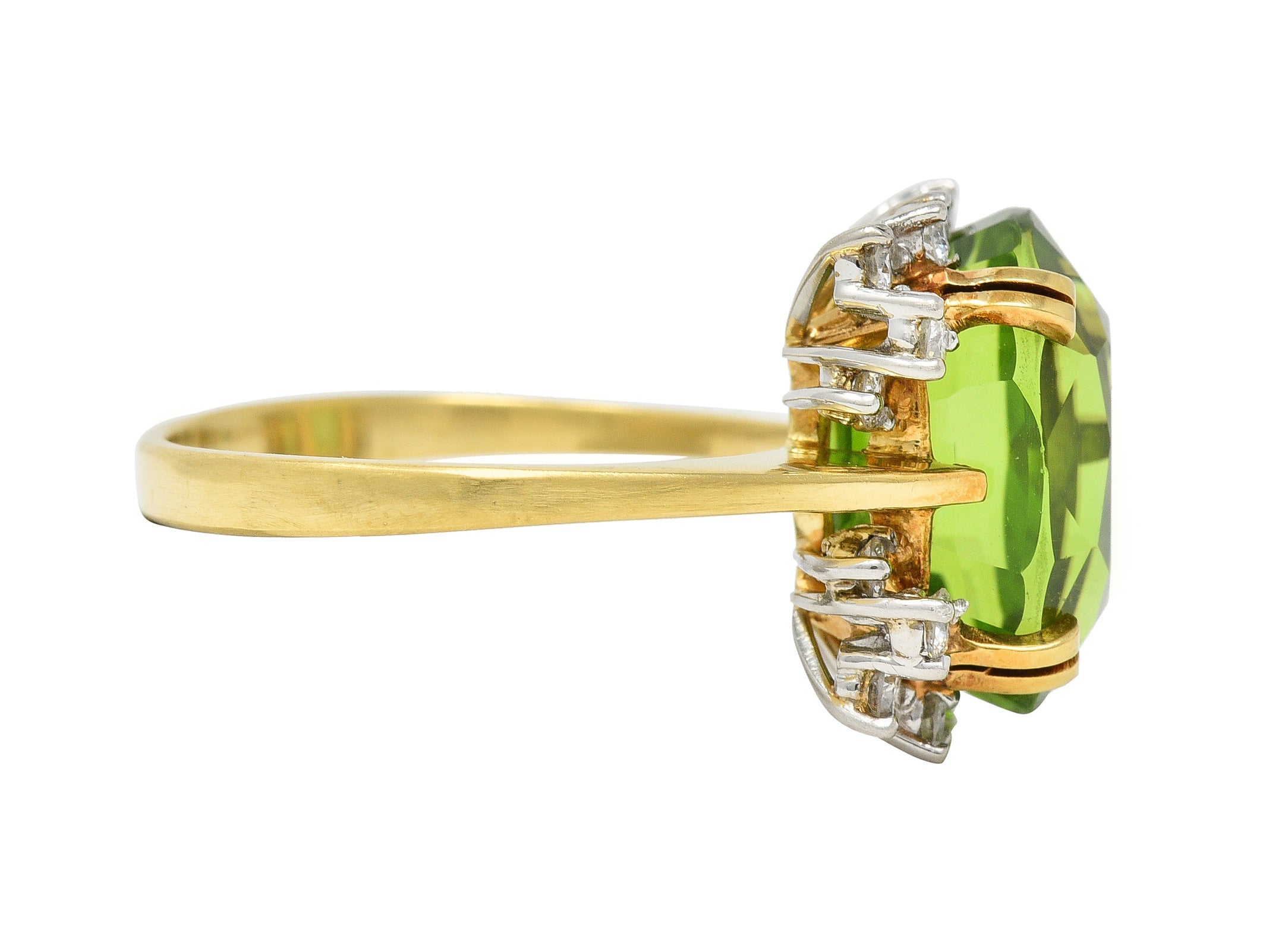 Mid-Century 9.37 CTW Peridot Diamond Platinum 18 Karat Gold Vintage Cluster Ring