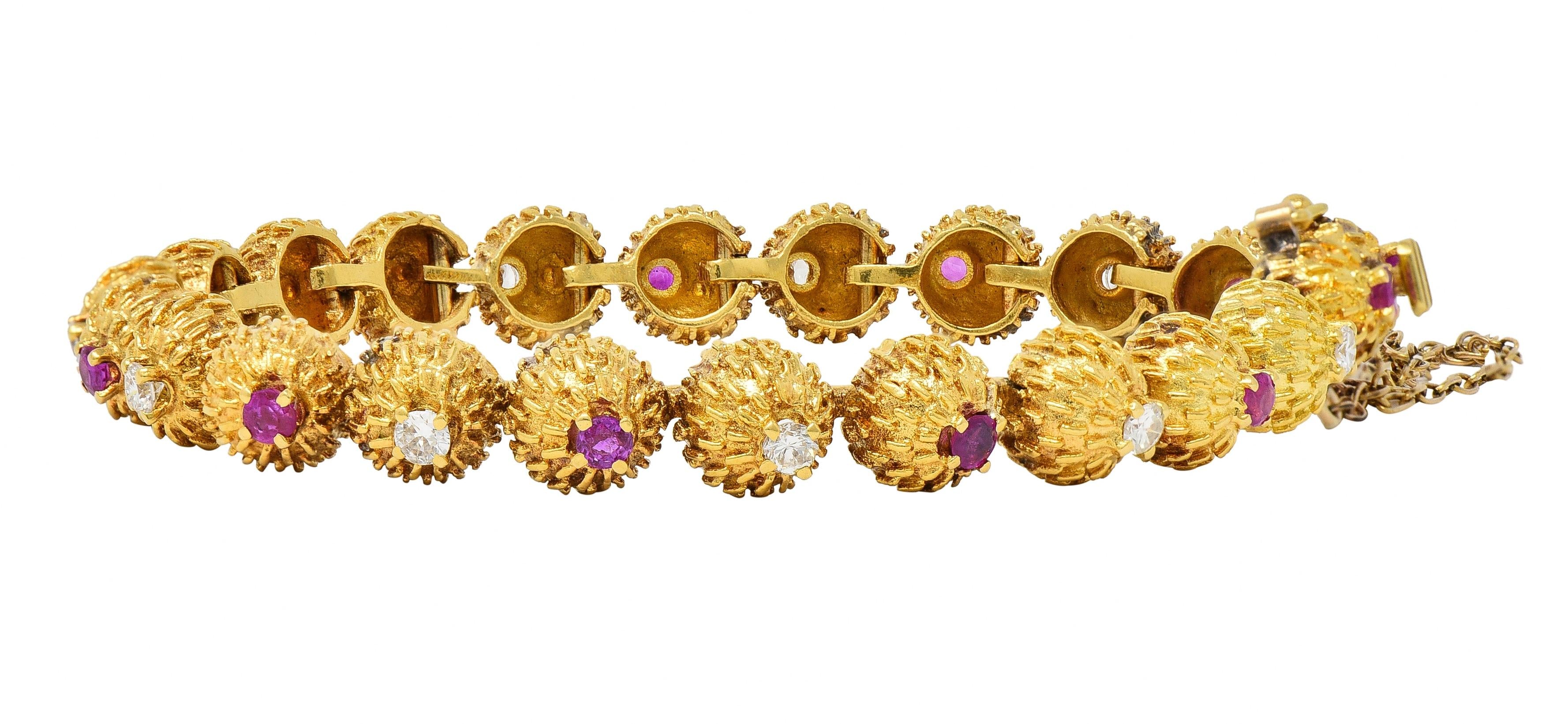 Tiffany & Co. Mid-Century Diamond Ruby 18 Karat Gold Vintage Cactus Bracelet