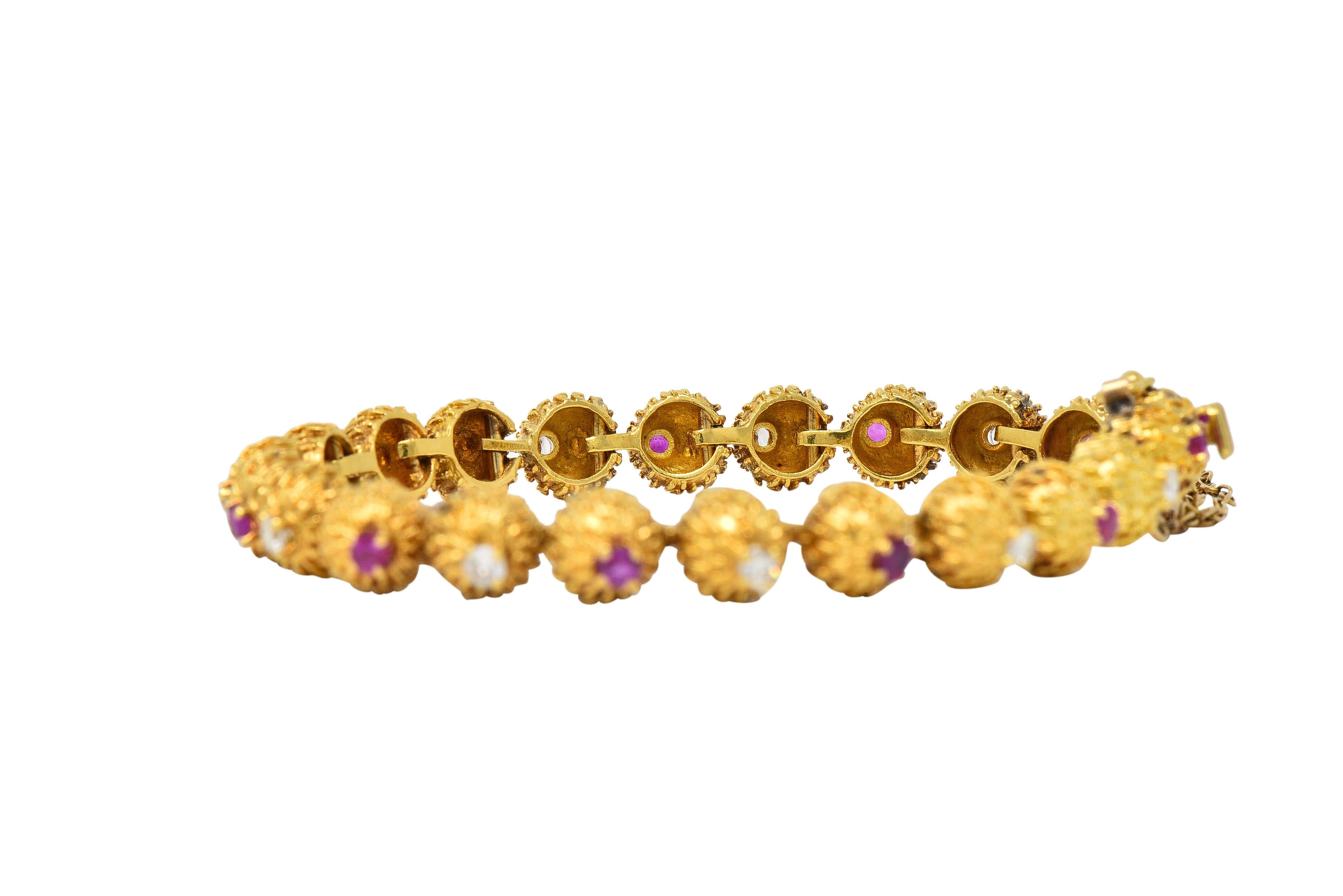 Tiffany & Co. Mid-Century Diamond Ruby 18 Karat Gold Vintage Cactus Bracelet