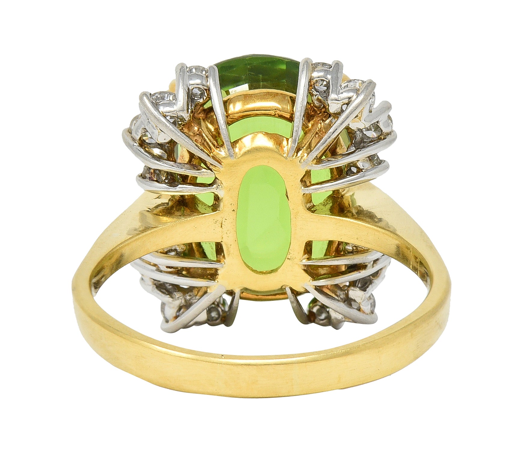 Mid-Century 9.37 CTW Peridot Diamond Platinum 18 Karat Gold Vintage Cluster Ring