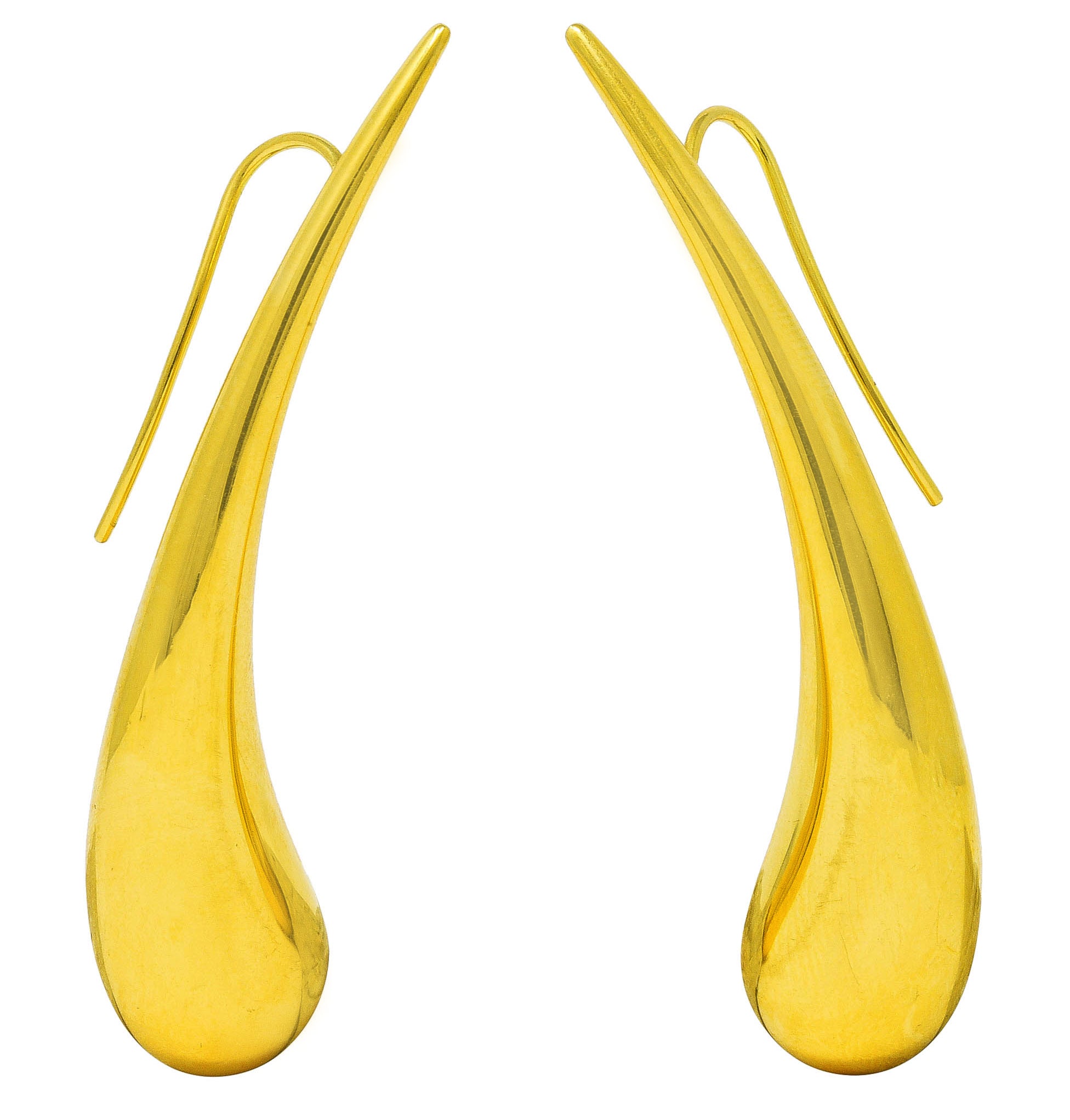 Elsa Peretti Tiffany & Co. 18 Karat Yellow Gold Teardrop Vintage Earrings Wilson's Estate Jewelry