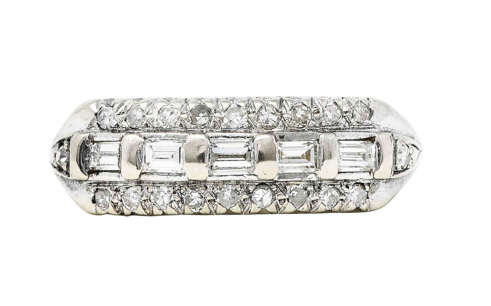 Mid-Century 0.60 CTW Diamond 14 Karat White Gold Fishtail Band RingRing - Wilson's Estate Jewelry