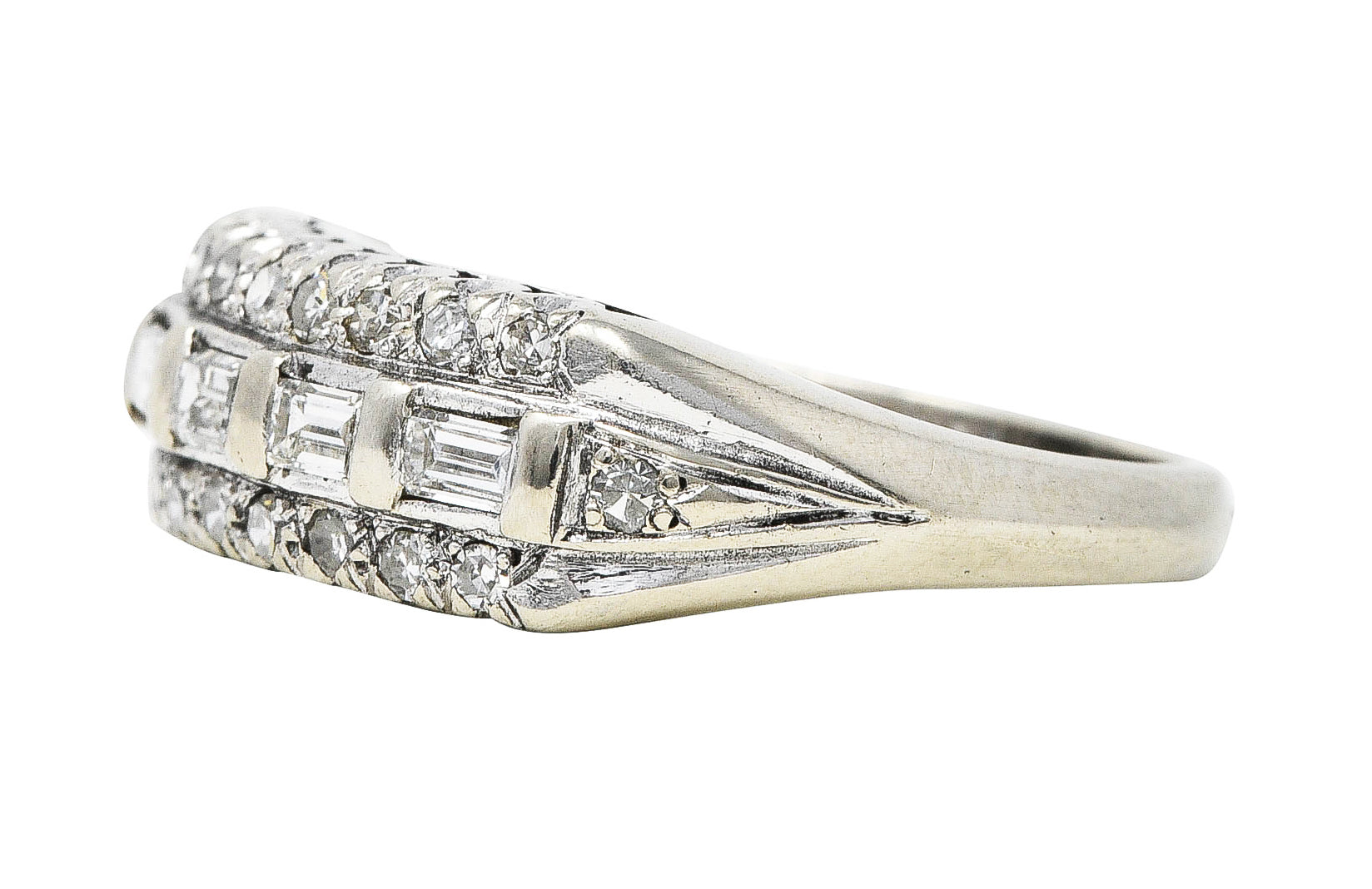 Mid-Century 0.60 CTW Diamond 14 Karat White Gold Fishtail Band RingRing - Wilson's Estate Jewelry