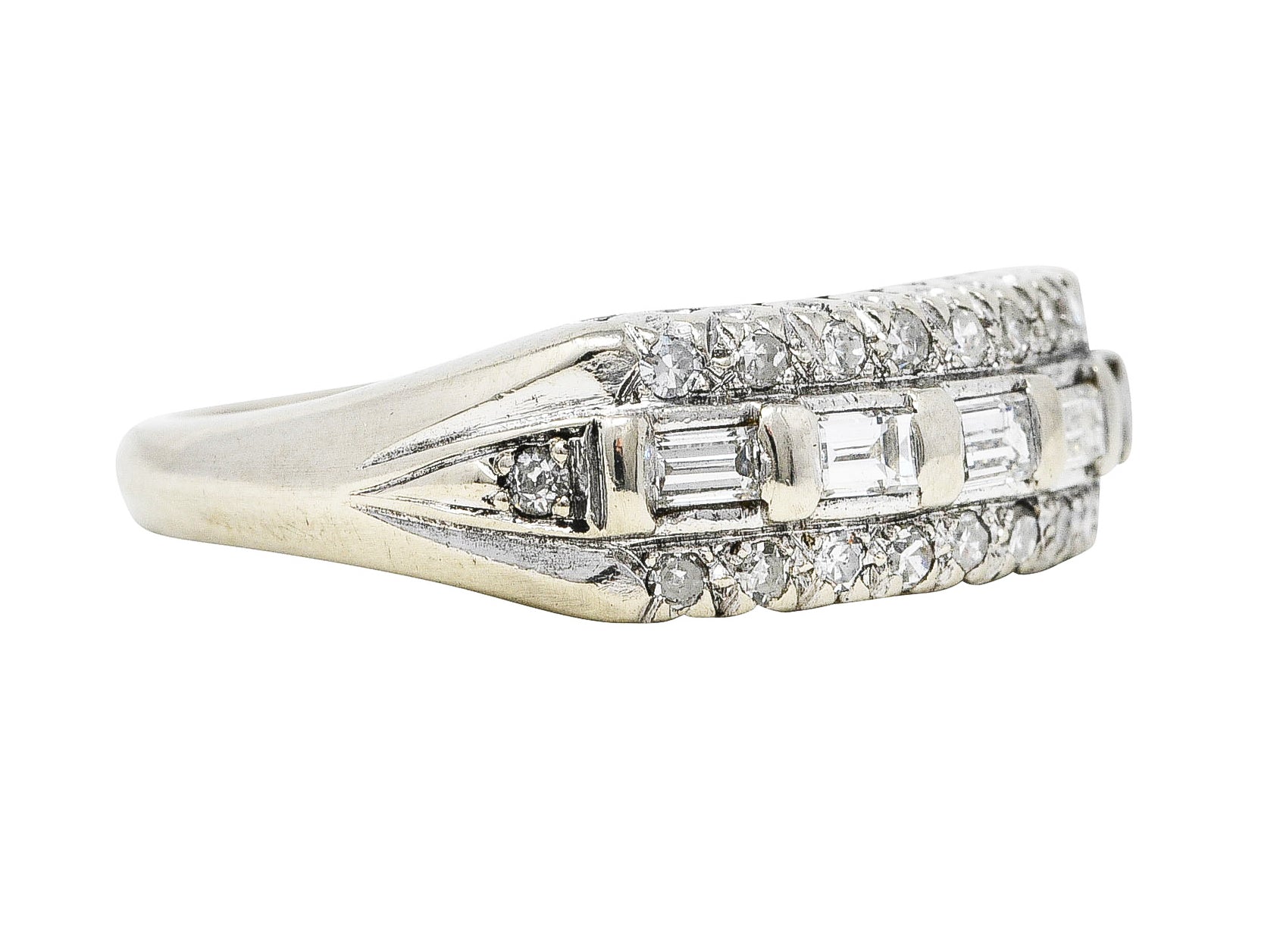 Mid-Century 0.60 CTW Diamond 14 Karat White Gold Fishtail Band RingRing - Wilson's Estate Jewelry