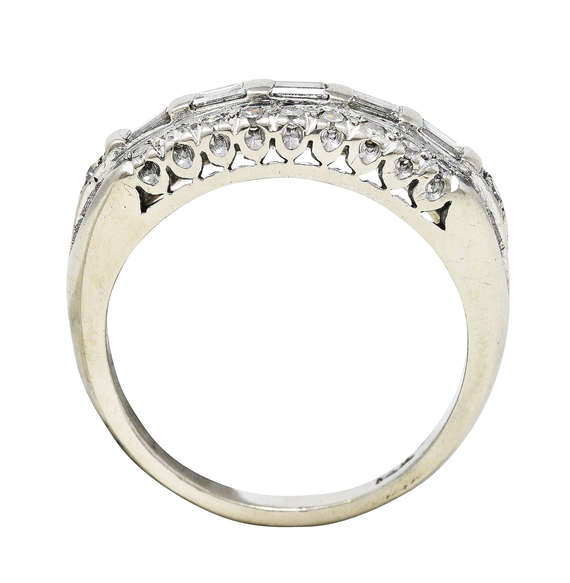 Mid-Century 0.60 CTW Diamond 14 Karat White Gold Fishtail Band RingRing - Wilson's Estate Jewelry