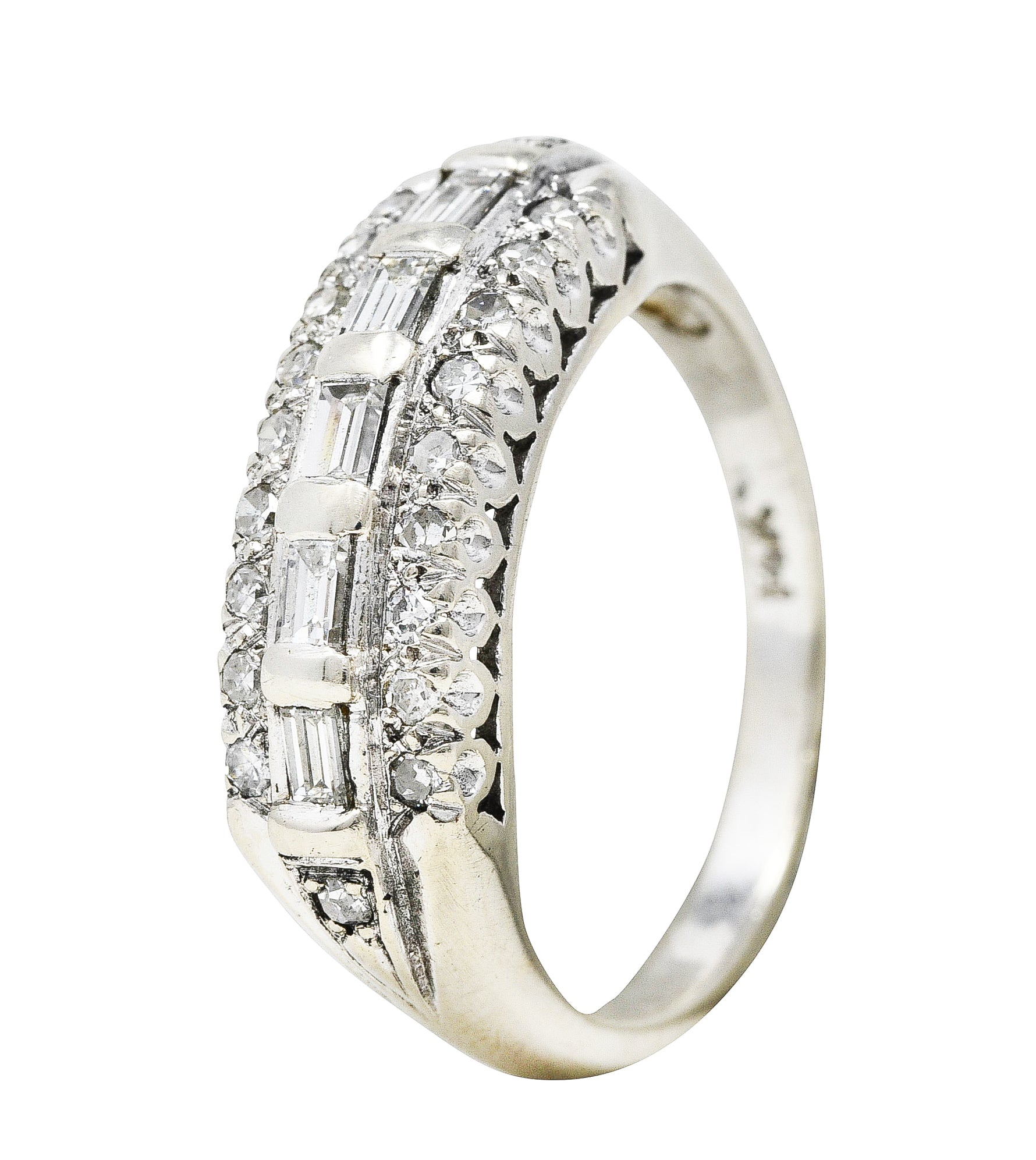 Mid-Century 0.60 CTW Diamond 14 Karat White Gold Fishtail Band RingRing - Wilson's Estate Jewelry