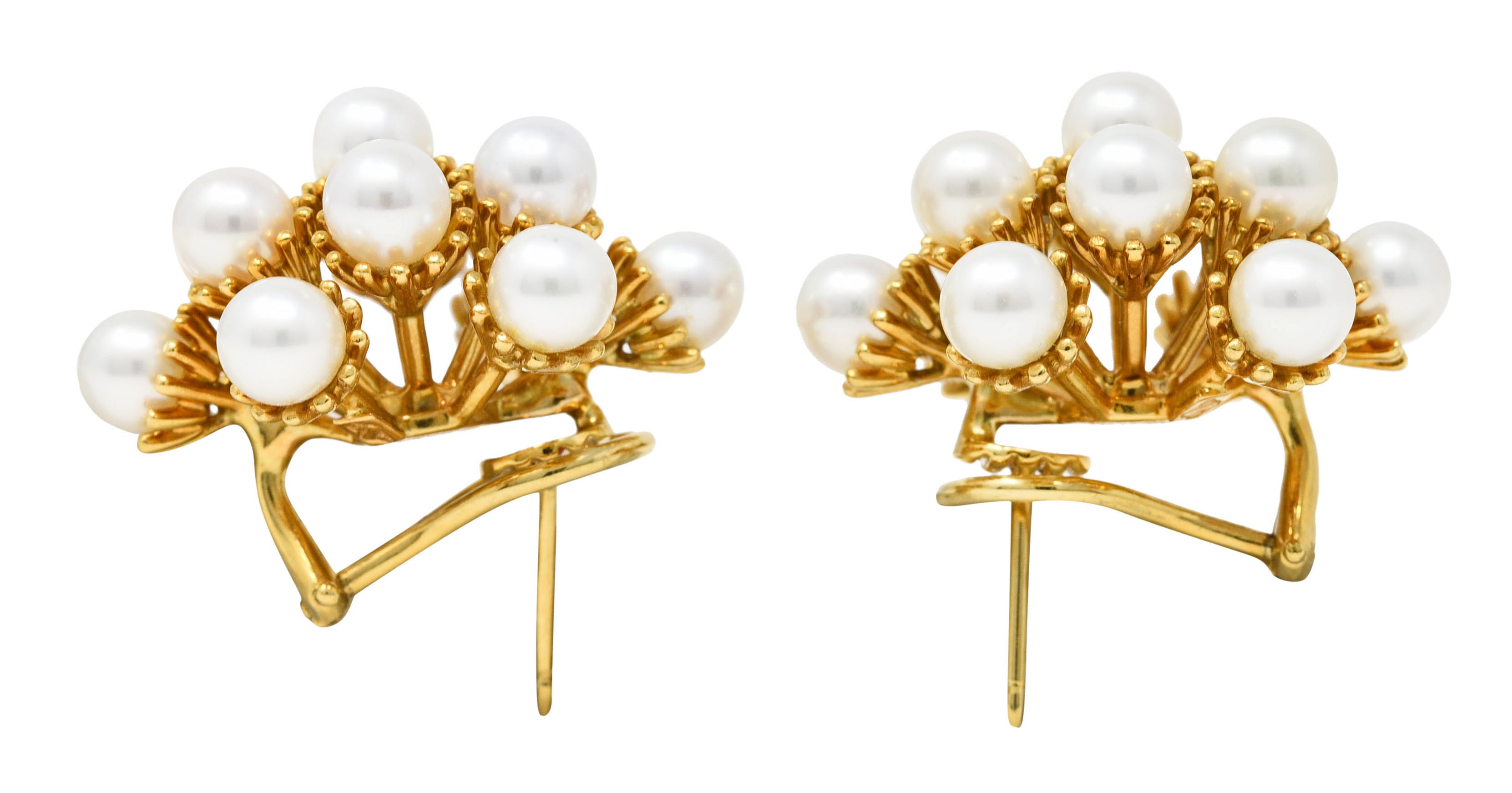 .11111 *Seaman Schepps 1960's Pearl 18 Karat Yellow Gold Burst Cluster Vintage Earrings Wilson's Estate Jewelry