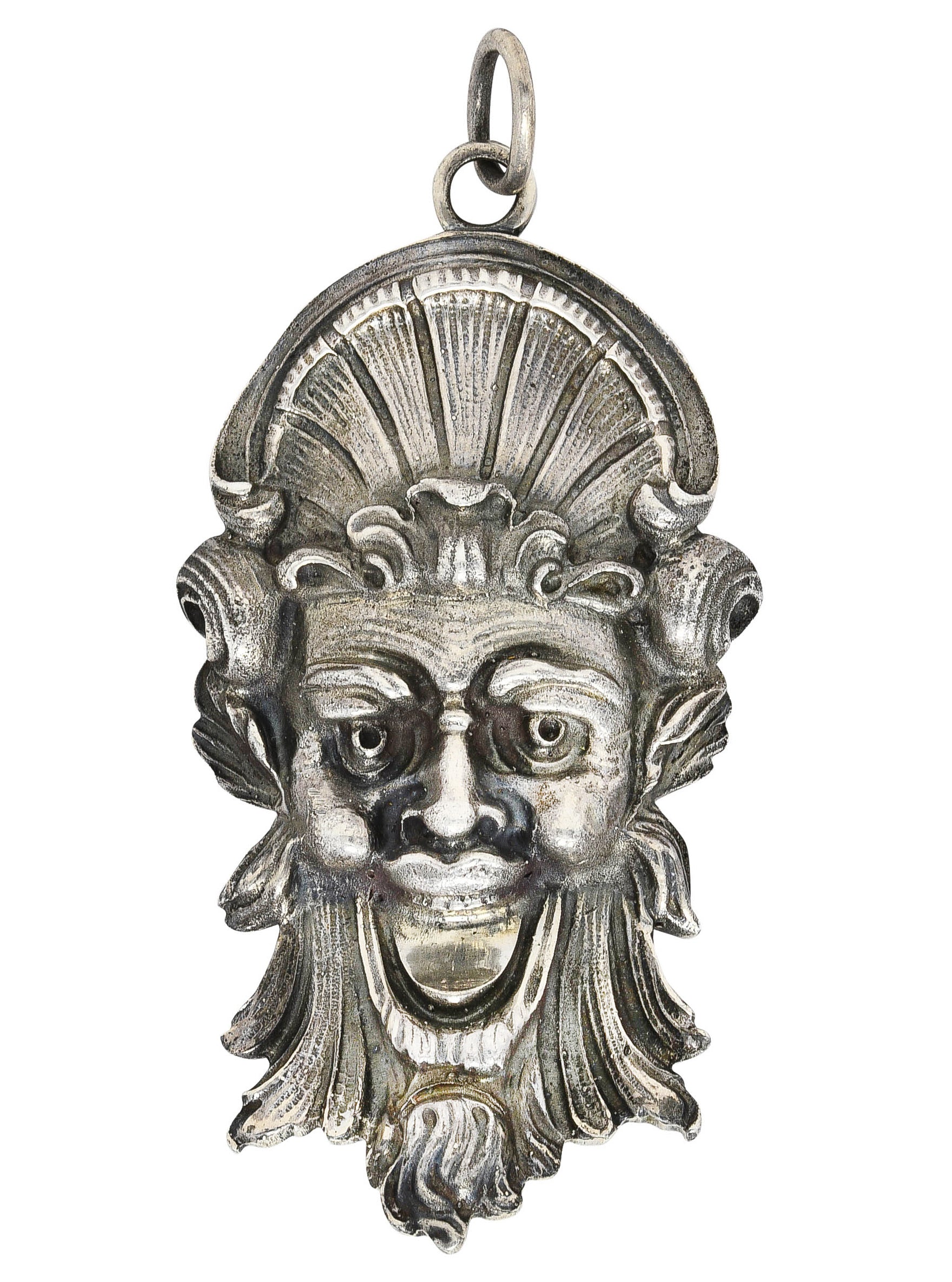 Buccellati 1970's Sterling Sterling Silver Maschera Ligorica Substantial Mask Vintage Pendant Wilson's Estate Jewelry