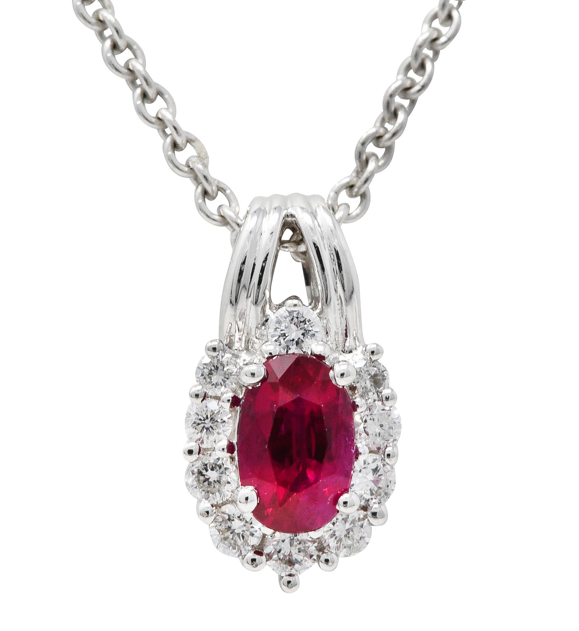 Paul Ritore 0.80 CTW Ruby Diamond 18 Karat White Gold Cluster Pendant NecklaceNecklace - Wilson's Estate Jewelry