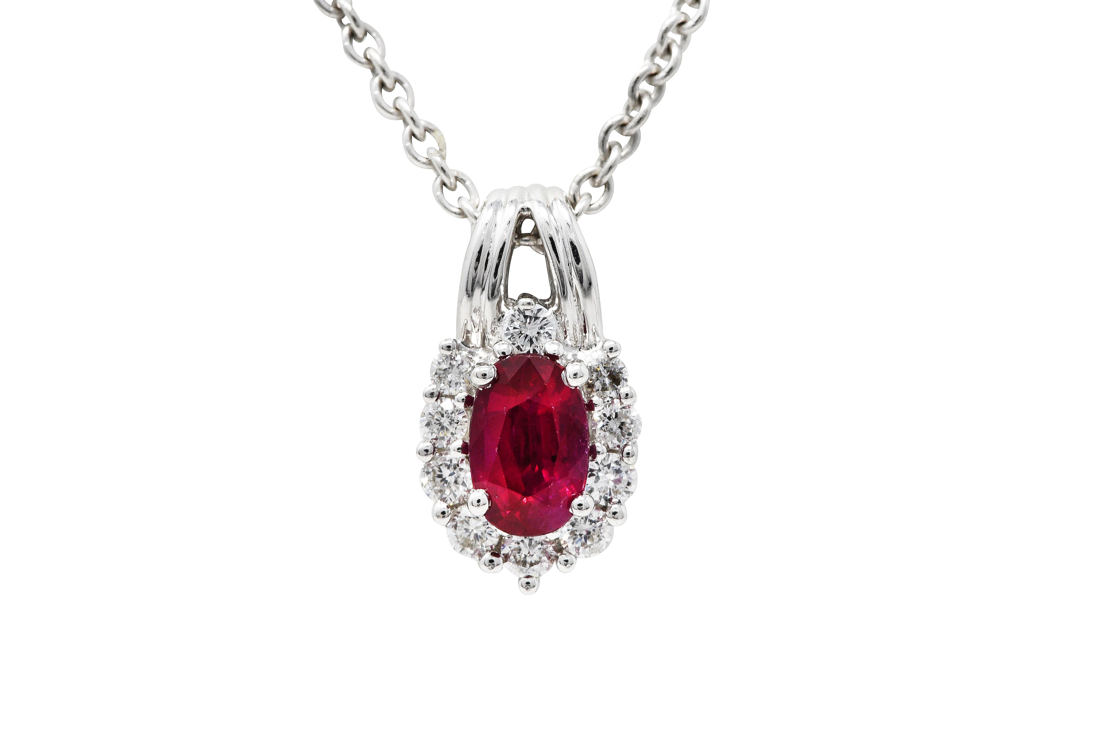 Paul Ritore 0.80 CTW Ruby Diamond 18 Karat White Gold Cluster Pendant NecklaceNecklace - Wilson's Estate Jewelry