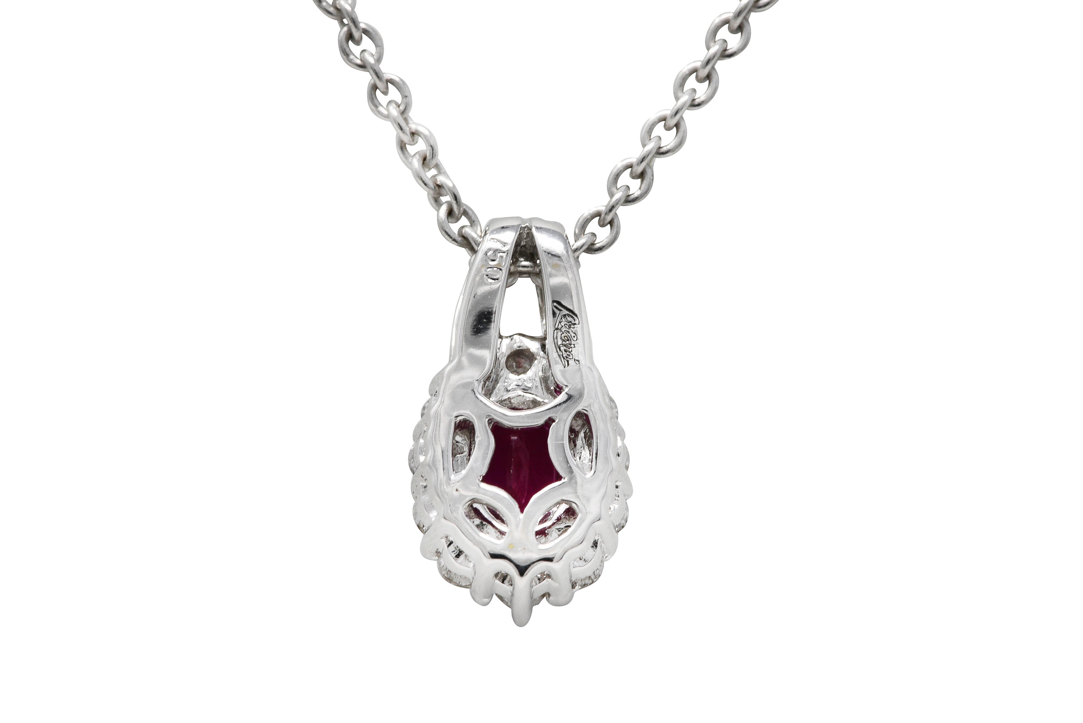 Paul Ritore 0.80 CTW Ruby Diamond 18 Karat White Gold Cluster Pendant NecklaceNecklace - Wilson's Estate Jewelry