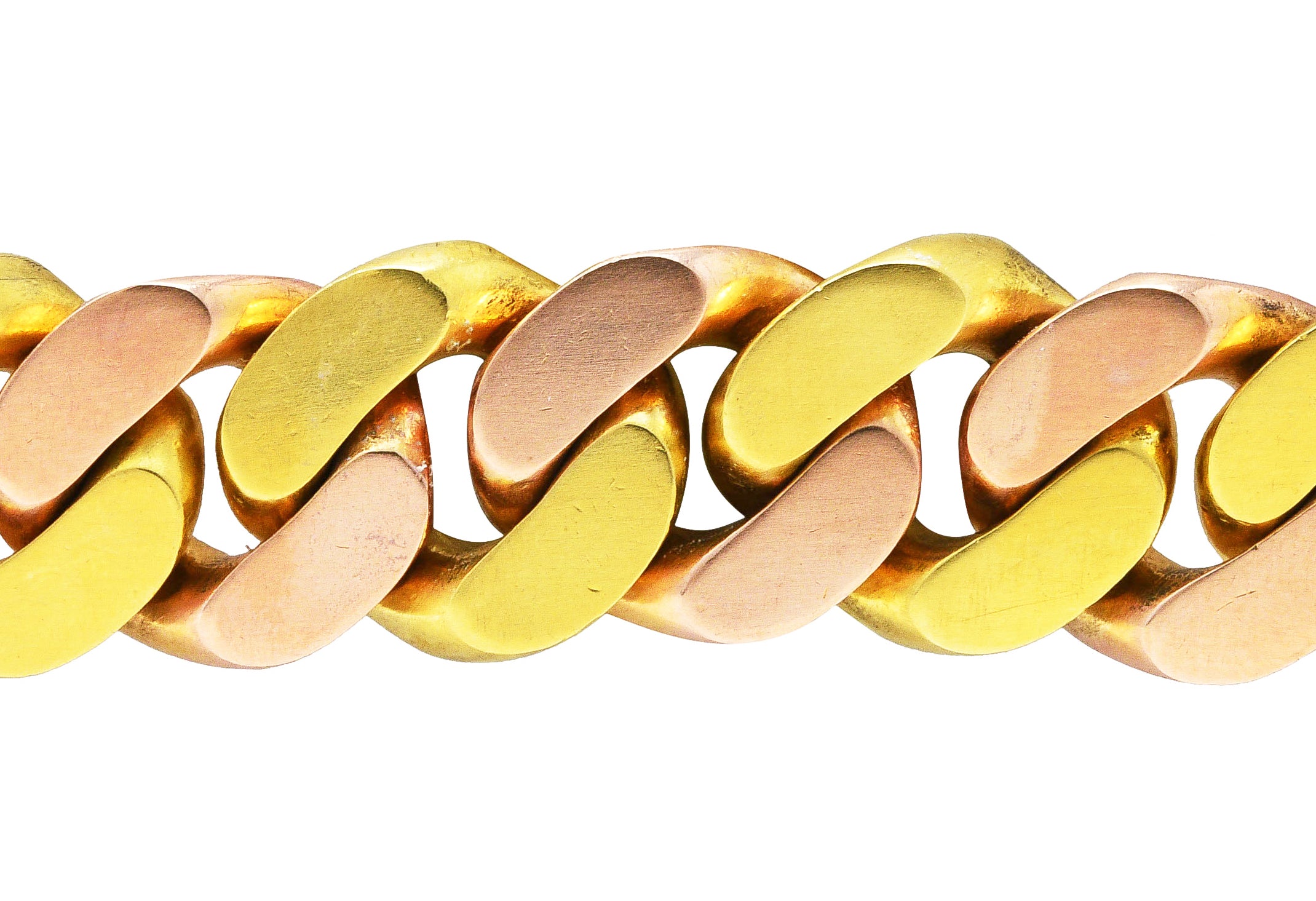 Bulgari 18 Karat Two-Tone Rose Yellow Gold Curb Link Chain Bracelet Wilson's Estate Jewelry