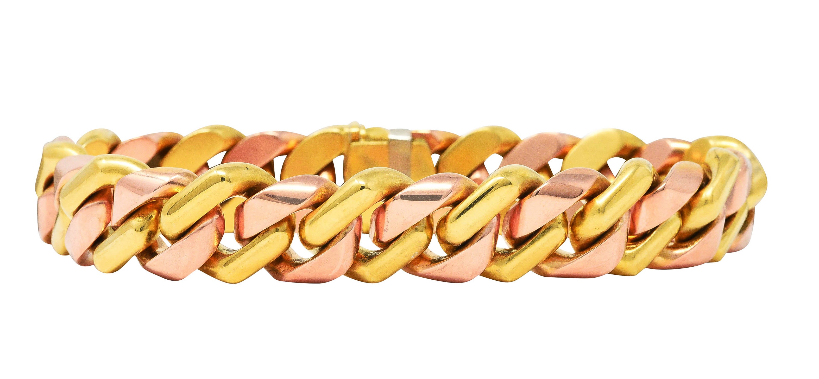 Bulgari 18 Karat Two-Tone Rose Yellow Gold Curb Link Chain Bracelet Wilson's Estate Jewelry