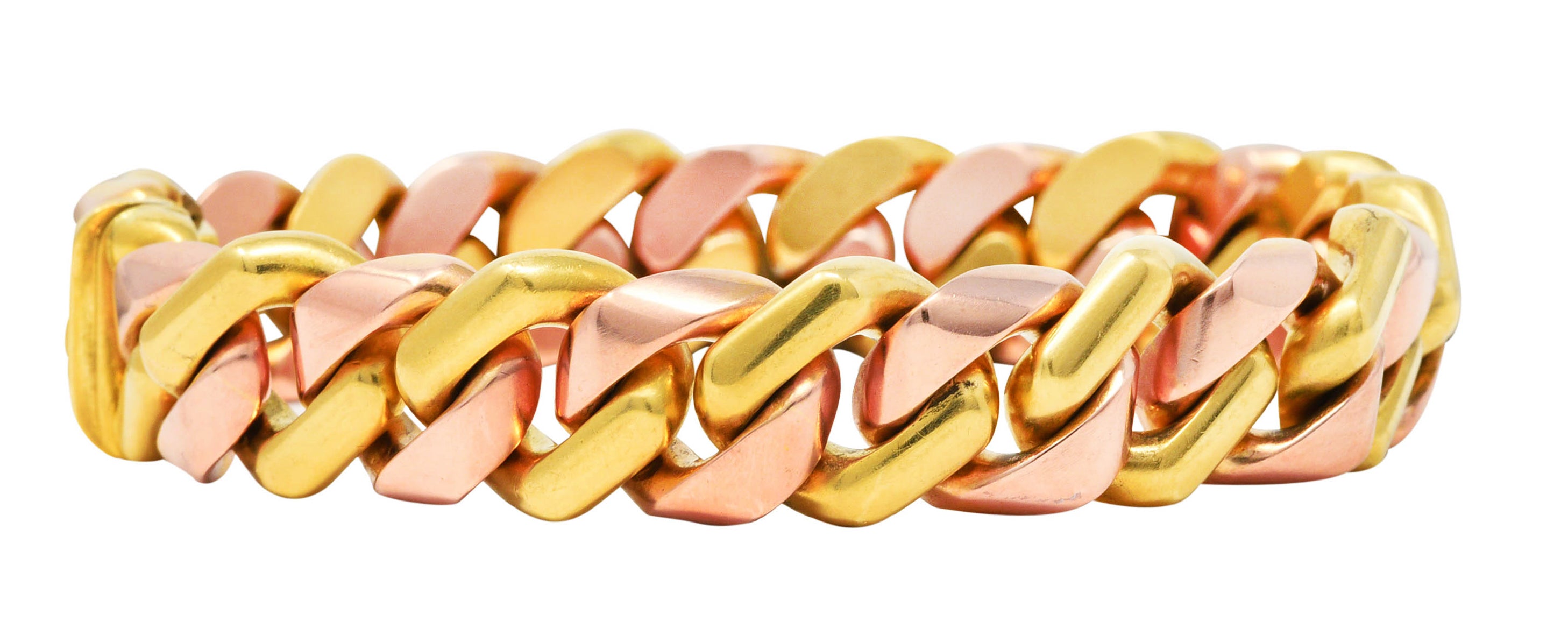 Bulgari 18 Karat Two-Tone Rose Yellow Gold Curb Link Chain Bracelet Wilson's Estate Jewelry