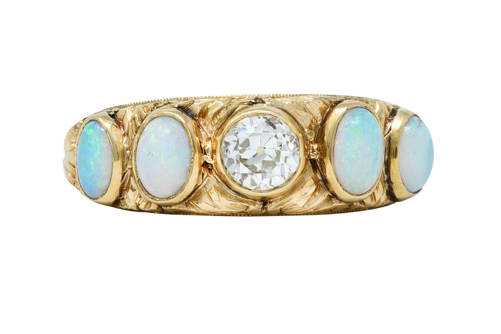 Victorian Opal Diamond 14 Karat Gold Foliate Band RingRing - Wilson's Estate Jewelry