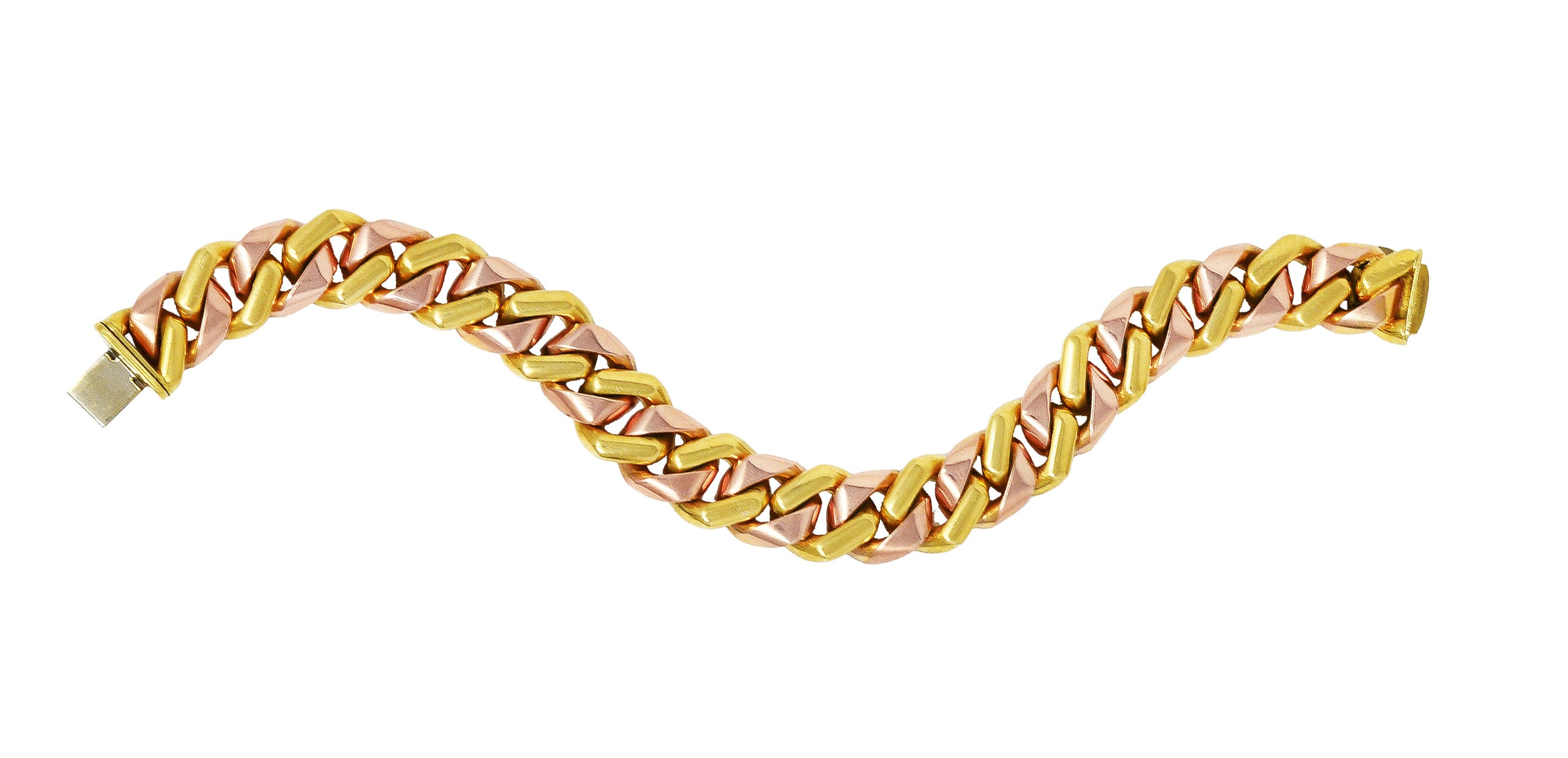 Bulgari 18 Karat Two-Tone Rose Yellow Gold Curb Link Chain Bracelet Wilson's Estate Jewelry