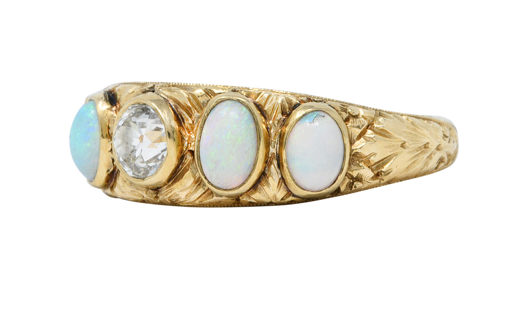 Victorian Opal Diamond 14 Karat Gold Foliate Band RingRing - Wilson's Estate Jewelry