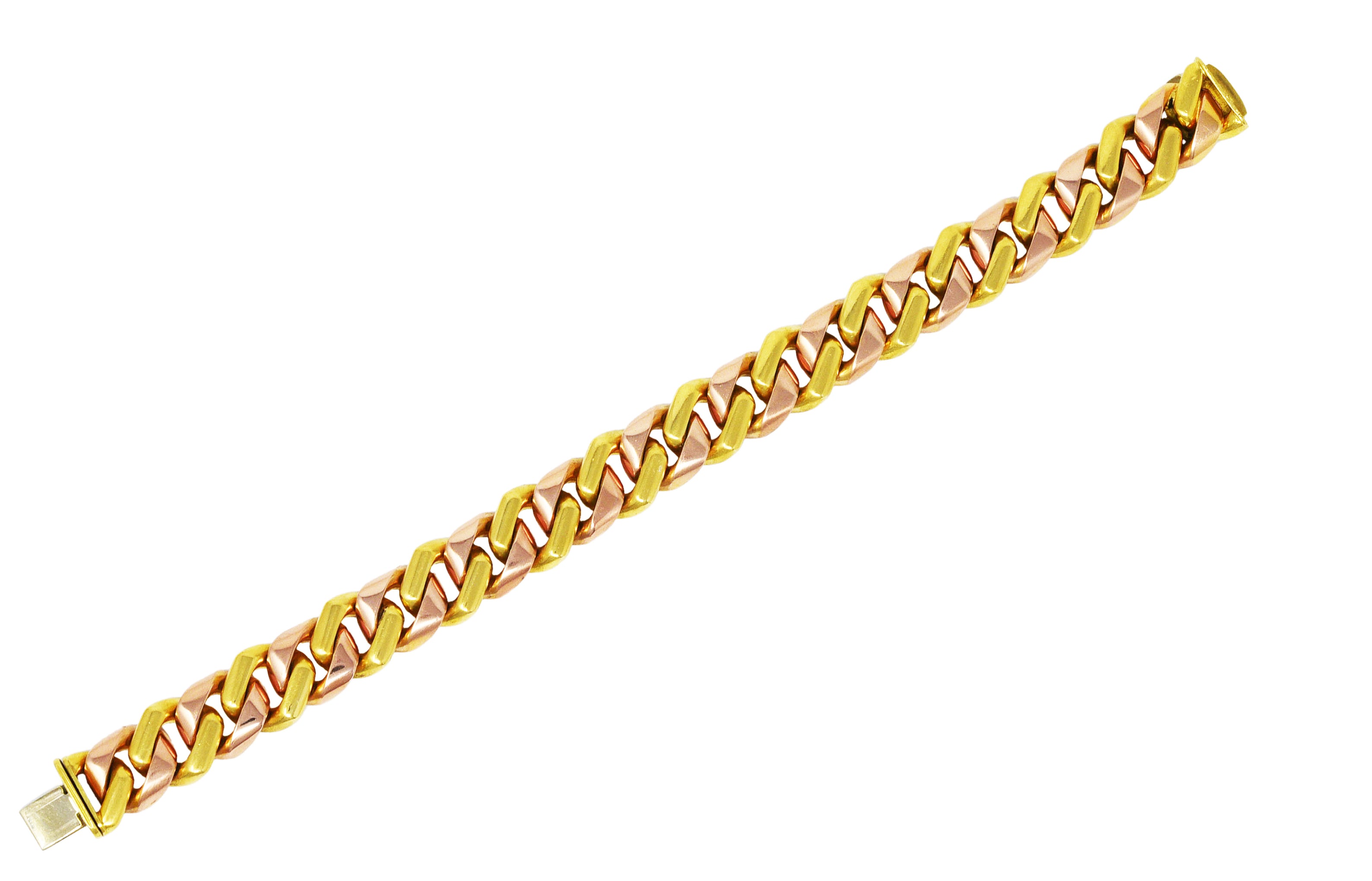 Bulgari 18 Karat Two-Tone Rose Yellow Gold Curb Link Chain Bracelet Wilson's Estate Jewelry