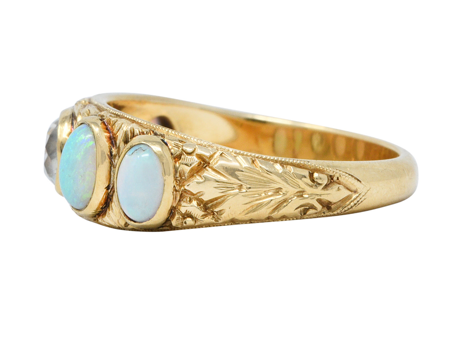 Victorian Opal Diamond 14 Karat Gold Foliate Band RingRing - Wilson's Estate Jewelry