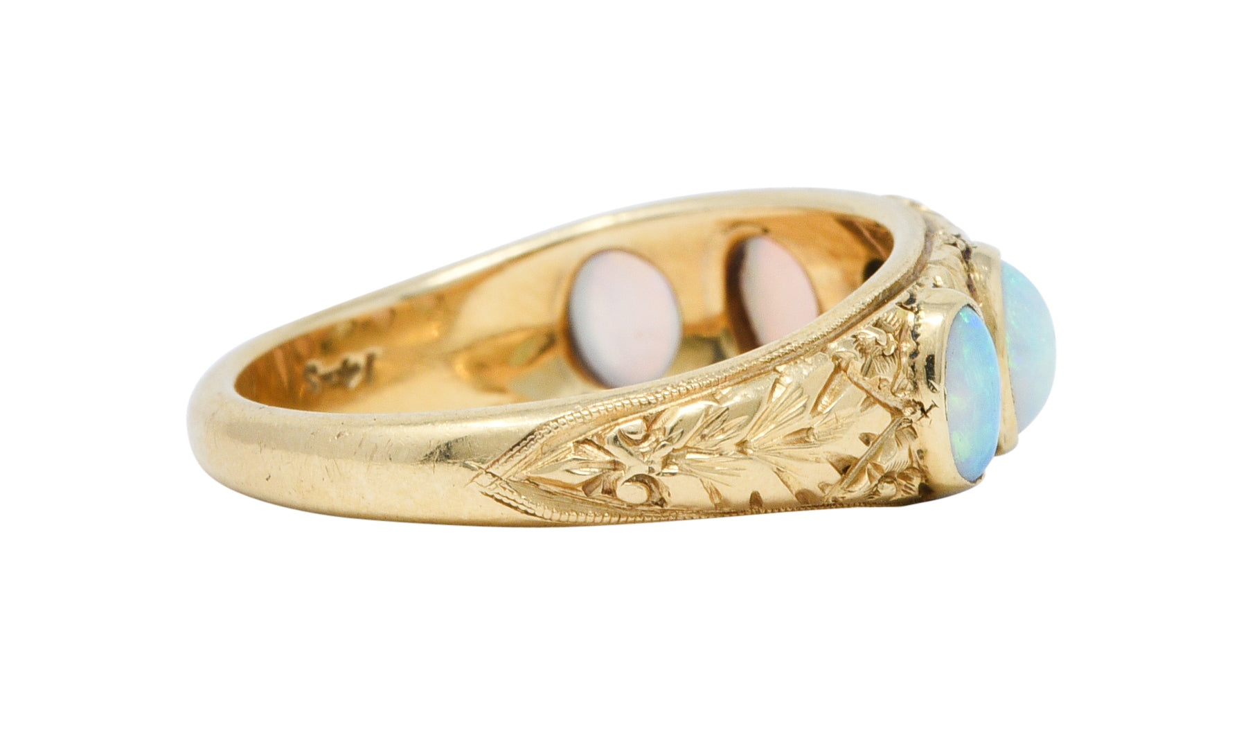 Victorian Opal Diamond 14 Karat Gold Foliate Band RingRing - Wilson's Estate Jewelry