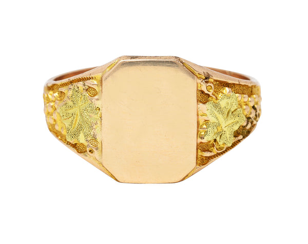 1880's Victorian 10 Karat Two-Tone Gold Grape Vine Unisex Signet RingRing - Wilson's Estate Jewelry