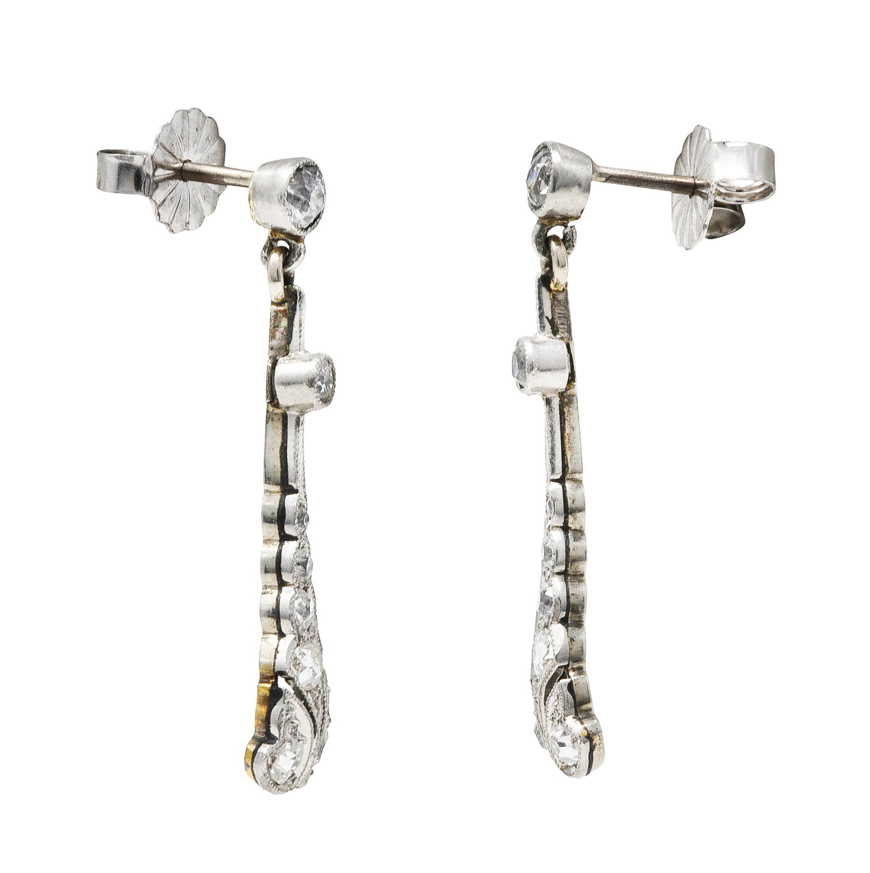 Early Art Deco 0.50 CTW Diamond Platinum-Topped 14 Karat Gold Drop EarringsEarrings - Wilson's Estate Jewelry