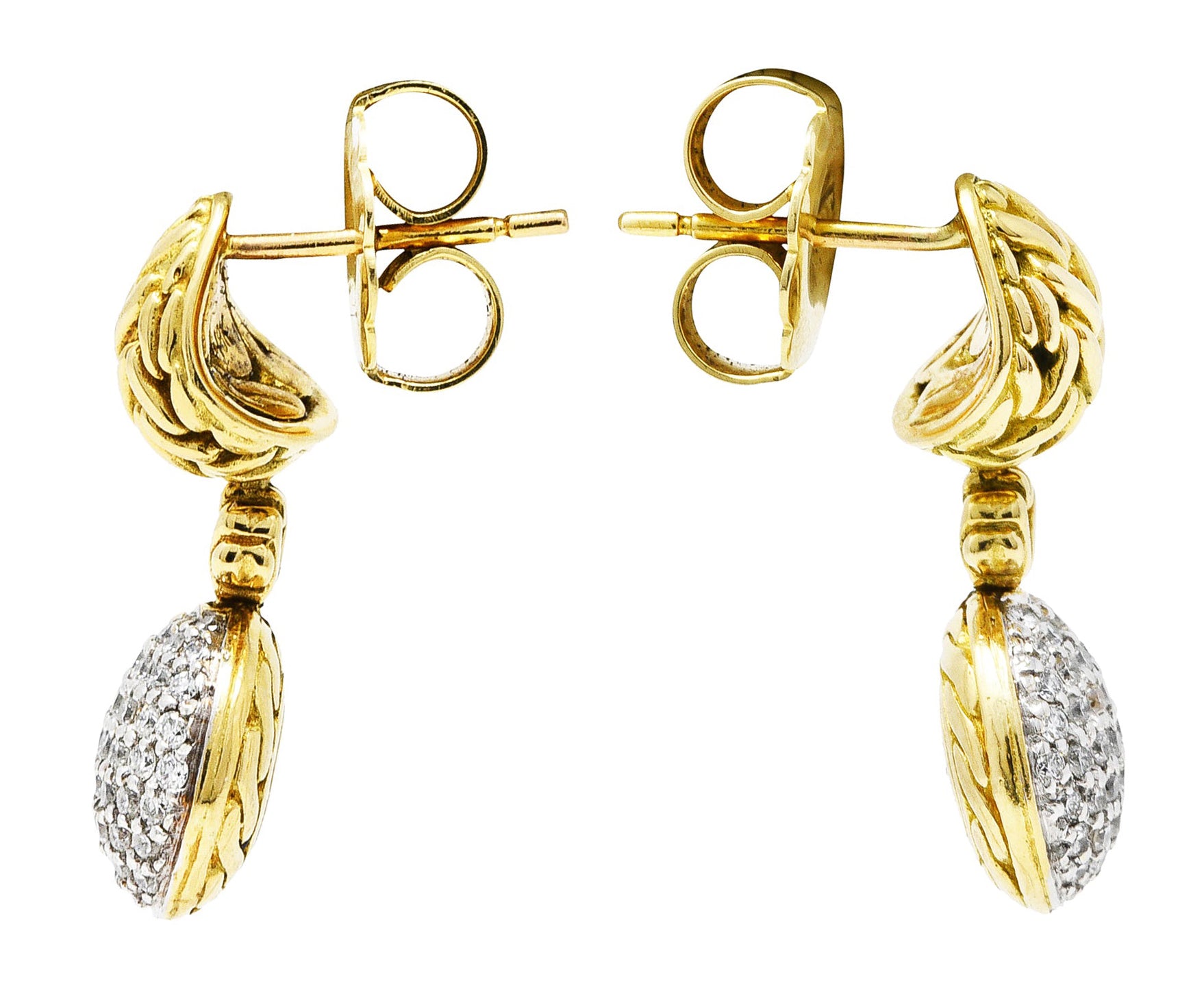 John Hardy 1.00 CTW Diamond 18 Karat Two-Tone Gold Pavè Drop EarringsEarrings - Wilson's Estate Jewelry