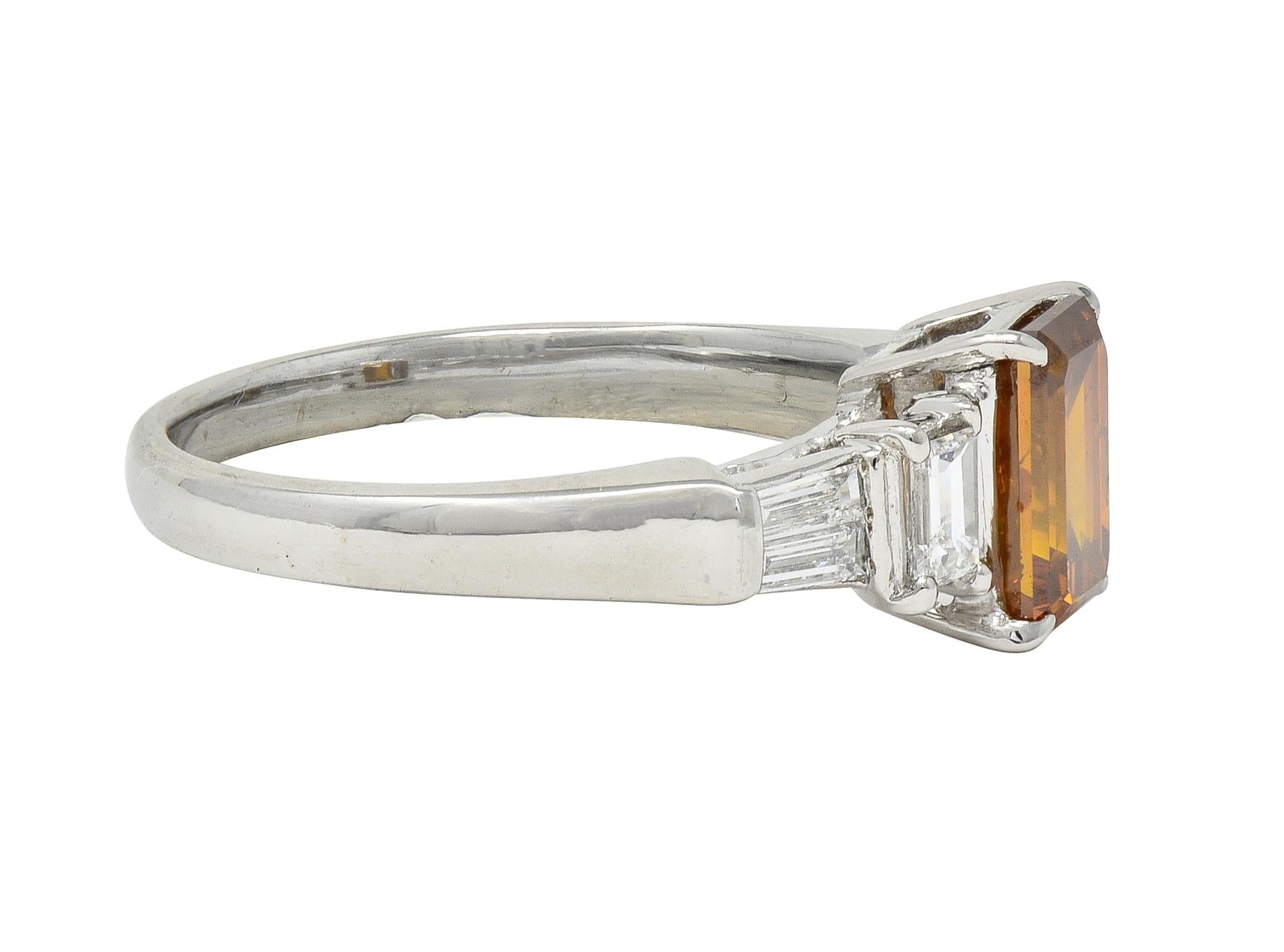 Contemporary Fancy Orange Brown Diamond Platinum Five Stone Engagement Ring