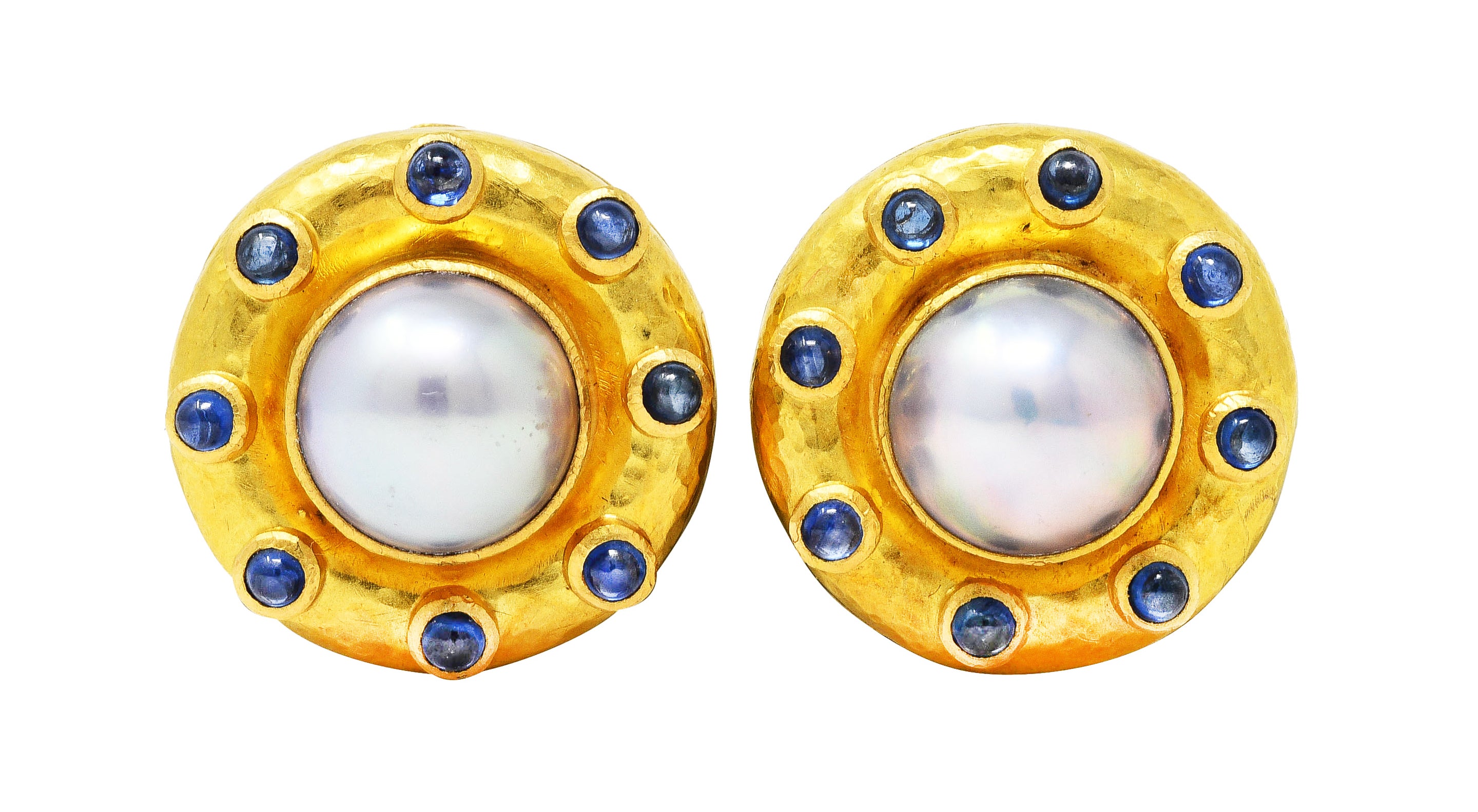 Elizabeth Locke Sapphire Cabochon Mabe Pearl 18 Karat Yellow Gold EarringsEarrings - Wilson's Estate Jewelry