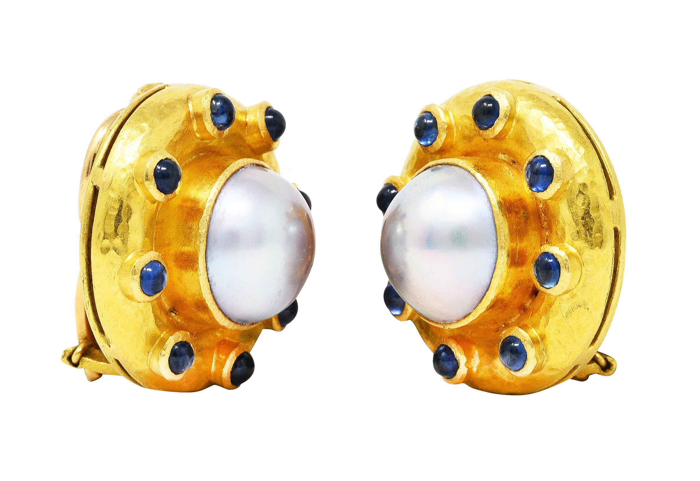 Elizabeth Locke Sapphire Cabochon Mabe Pearl 18 Karat Yellow Gold EarringsEarrings - Wilson's Estate Jewelry