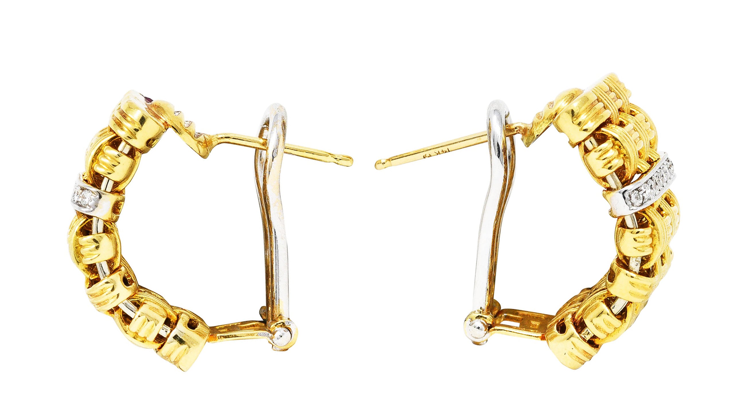 Roberto Coin Diamond 18 Karat Two-Tone Gold Appassionata Half-Hoop EarringsEarrings - Wilson's Estate Jewelry