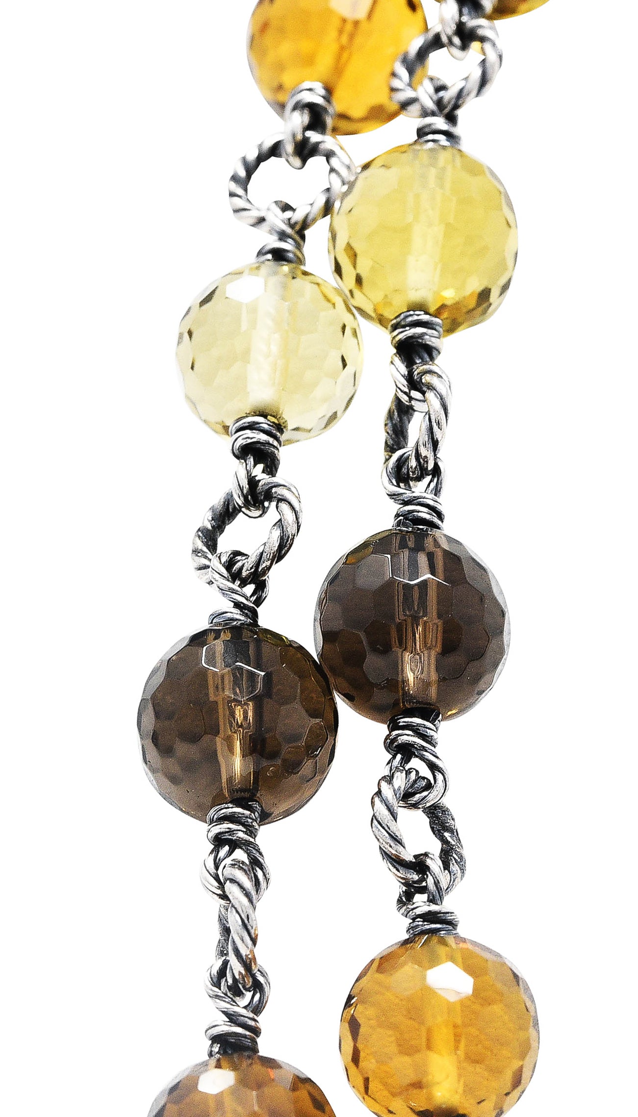 David Yurman Citrine Smoky Quartz Rock Crystal Sterling Silver Bead Station NecklaceNecklace - Wilson's Estate Jewelry