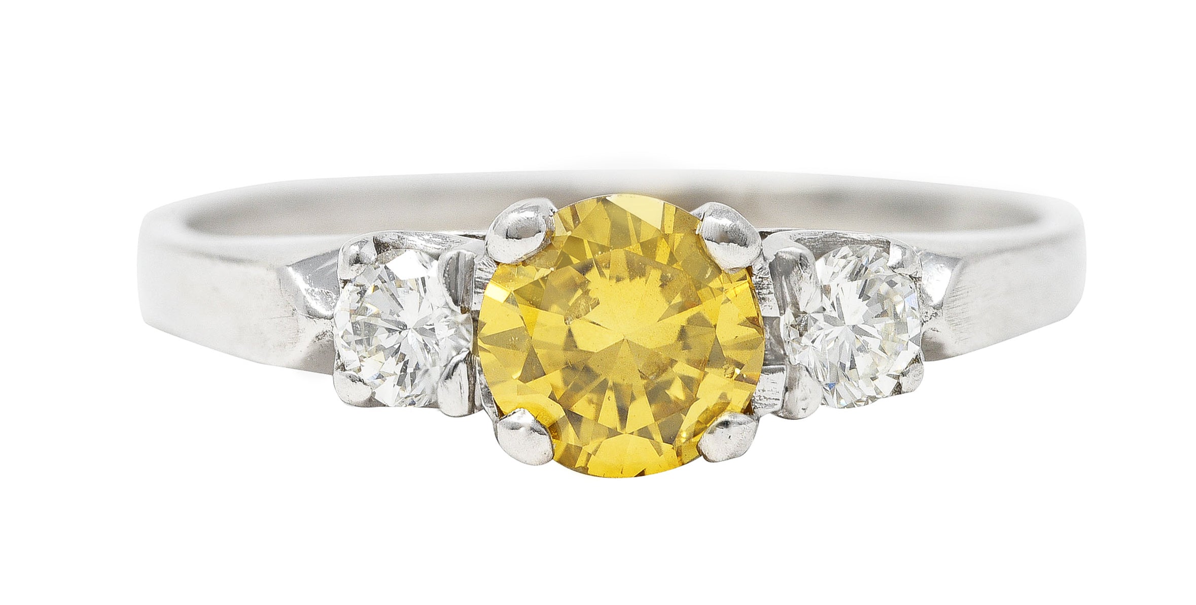 Mid-Century 0.74 CTW Fancy Yellow Transitional Cut Diamond Three Stone Vintage Engagement Ring GIA Wilson's Estate Jewelry