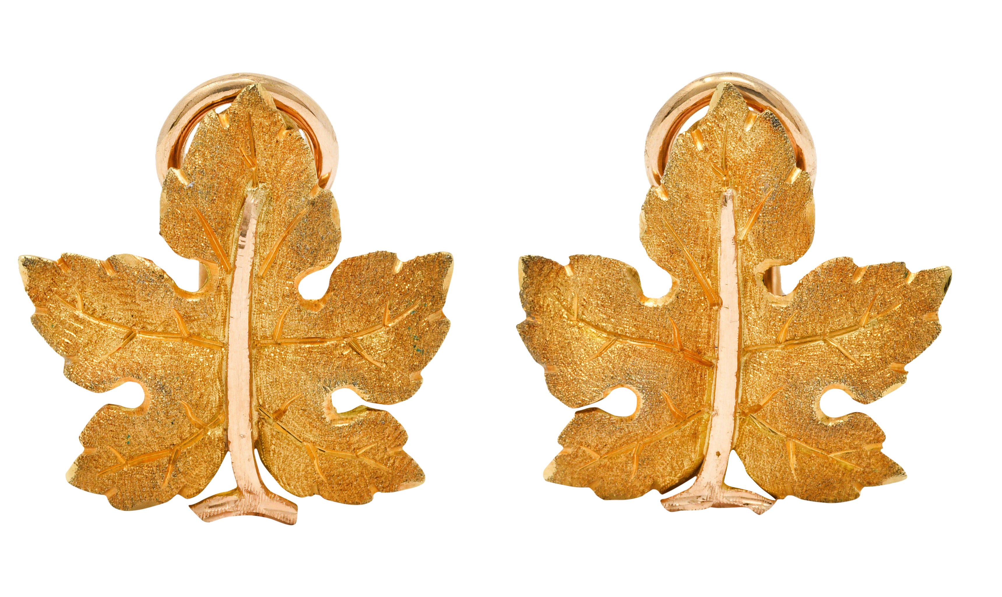 Buccellati 1970's Italian 18 Karat Two-Tone Gold Maple Leaf EarringsEarrings - Wilson's Estate Jewelry