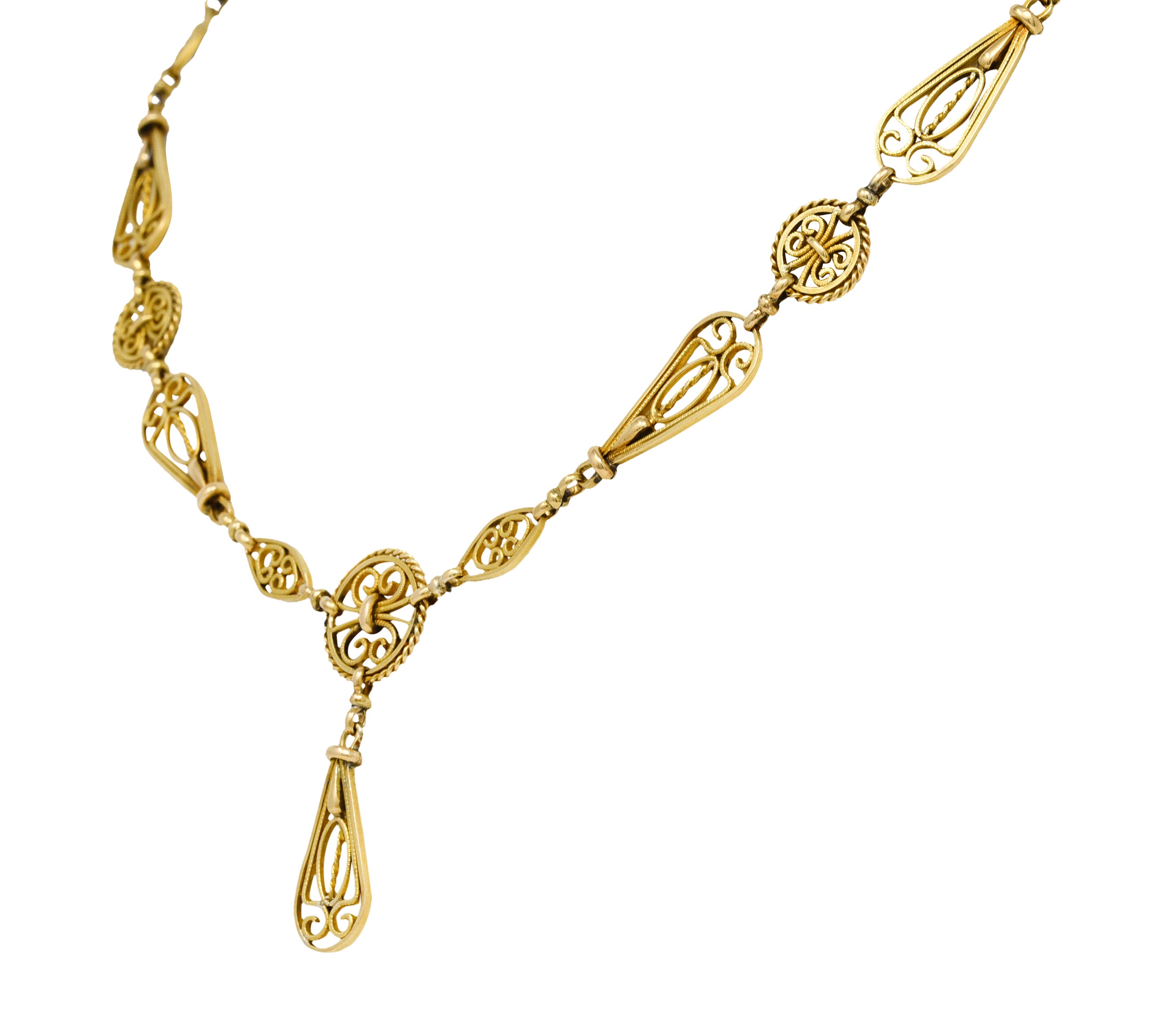 French Victorian 18 Karat Gold Scrolled Link Drop Necklace Circa 1900Necklace - Wilson's Estate Jewelry