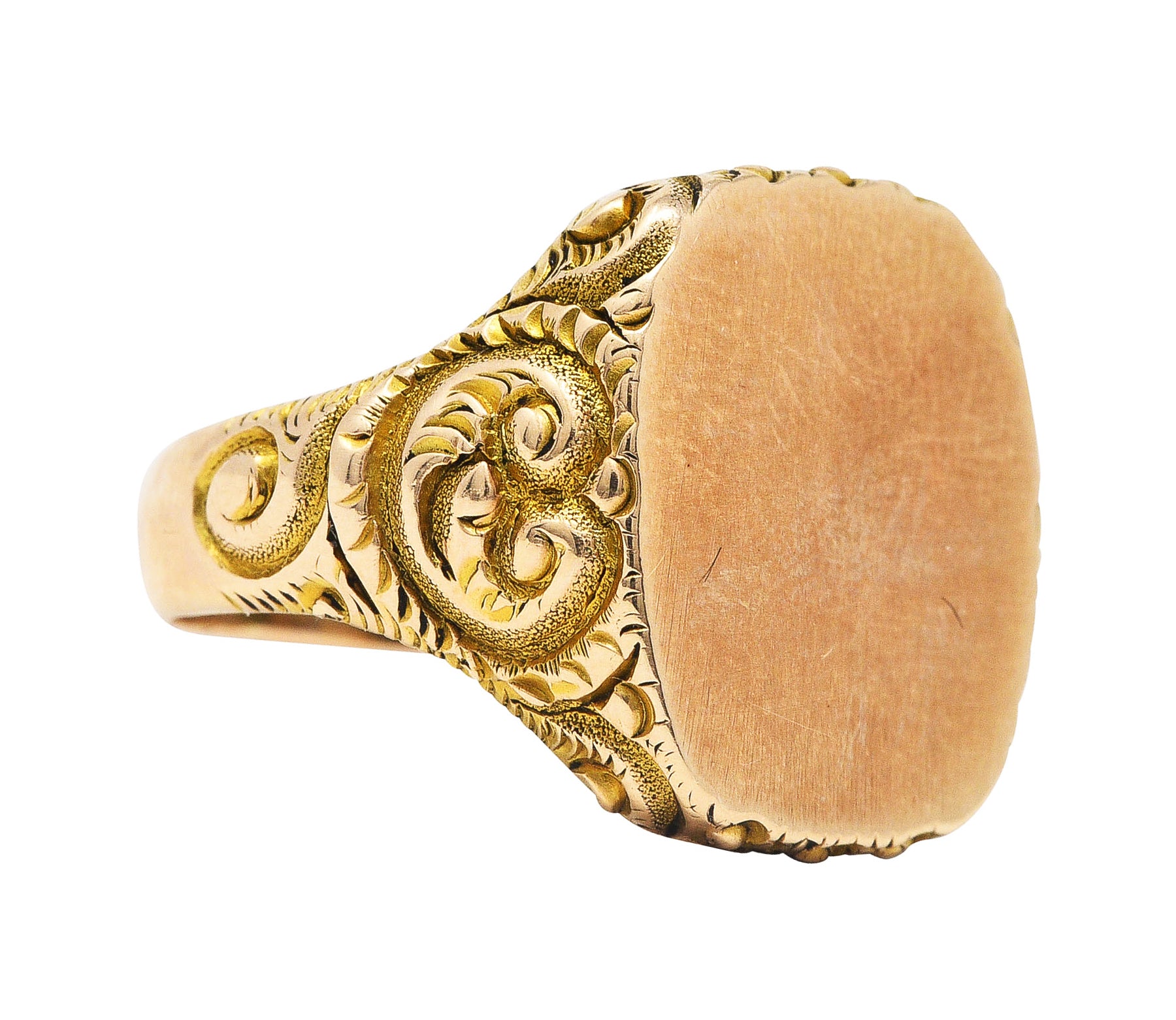 1900 Victorian 14 Karat Yellow Gold Scrolling Cushion Signet RingRing - Wilson's Estate Jewelry