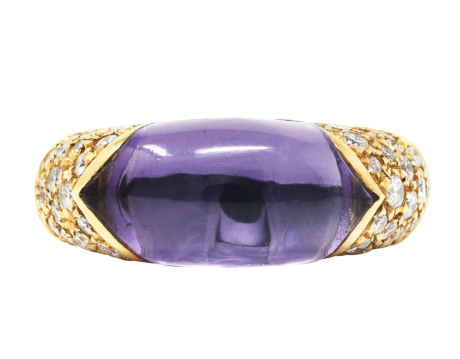 Bulgari Diamond Amethyst 18 Karat Yellow Gold Tronchetto Band RingRing - Wilson's Estate Jewelry