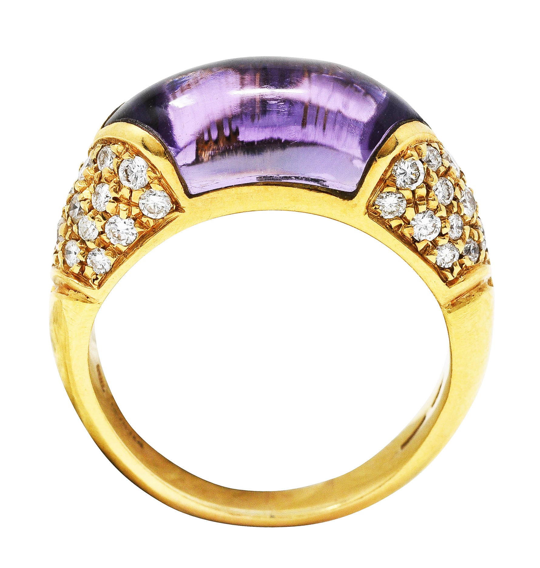 Bulgari Diamond Amethyst 18 Karat Yellow Gold Tronchetto Band RingRing - Wilson's Estate Jewelry