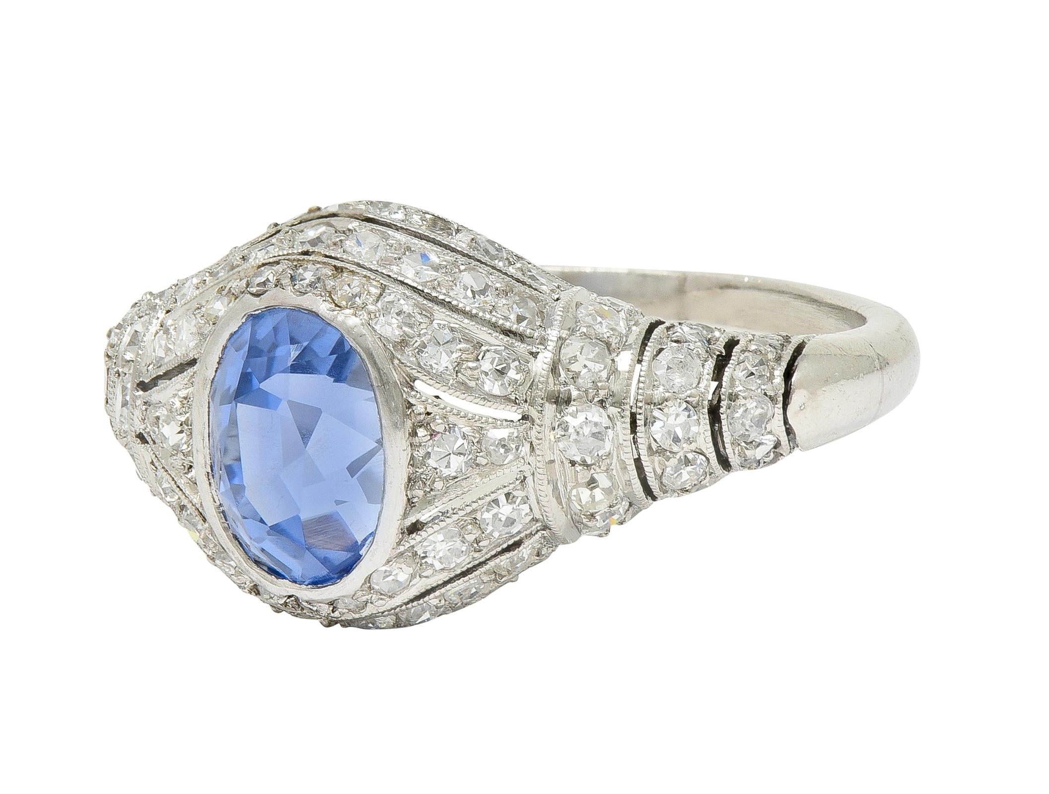 Art Deco 3.00 CTW No Heat Ceylon Sapphire Diamond Platinum Bombé Ring GIA