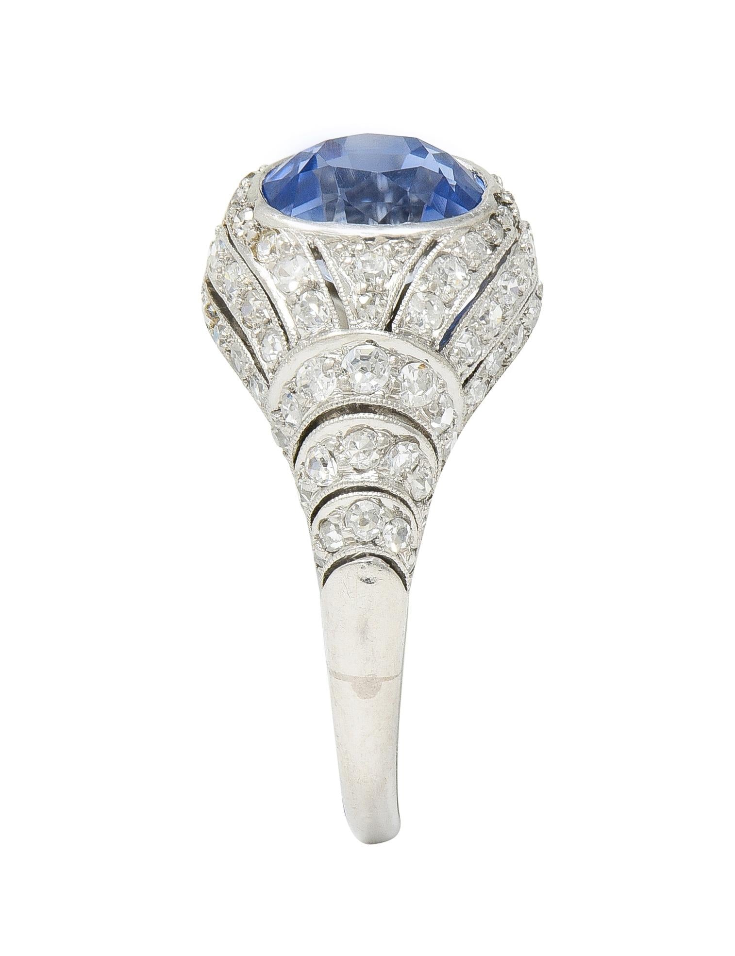 Art Deco 3.00 CTW No Heat Ceylon Sapphire Diamond Platinum Bombé Ring GIA