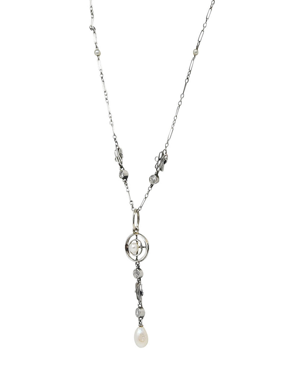 1920's Art Deco Diamond Pearl Platinum Pendant NecklaceNecklace - Wilson's Estate Jewelry