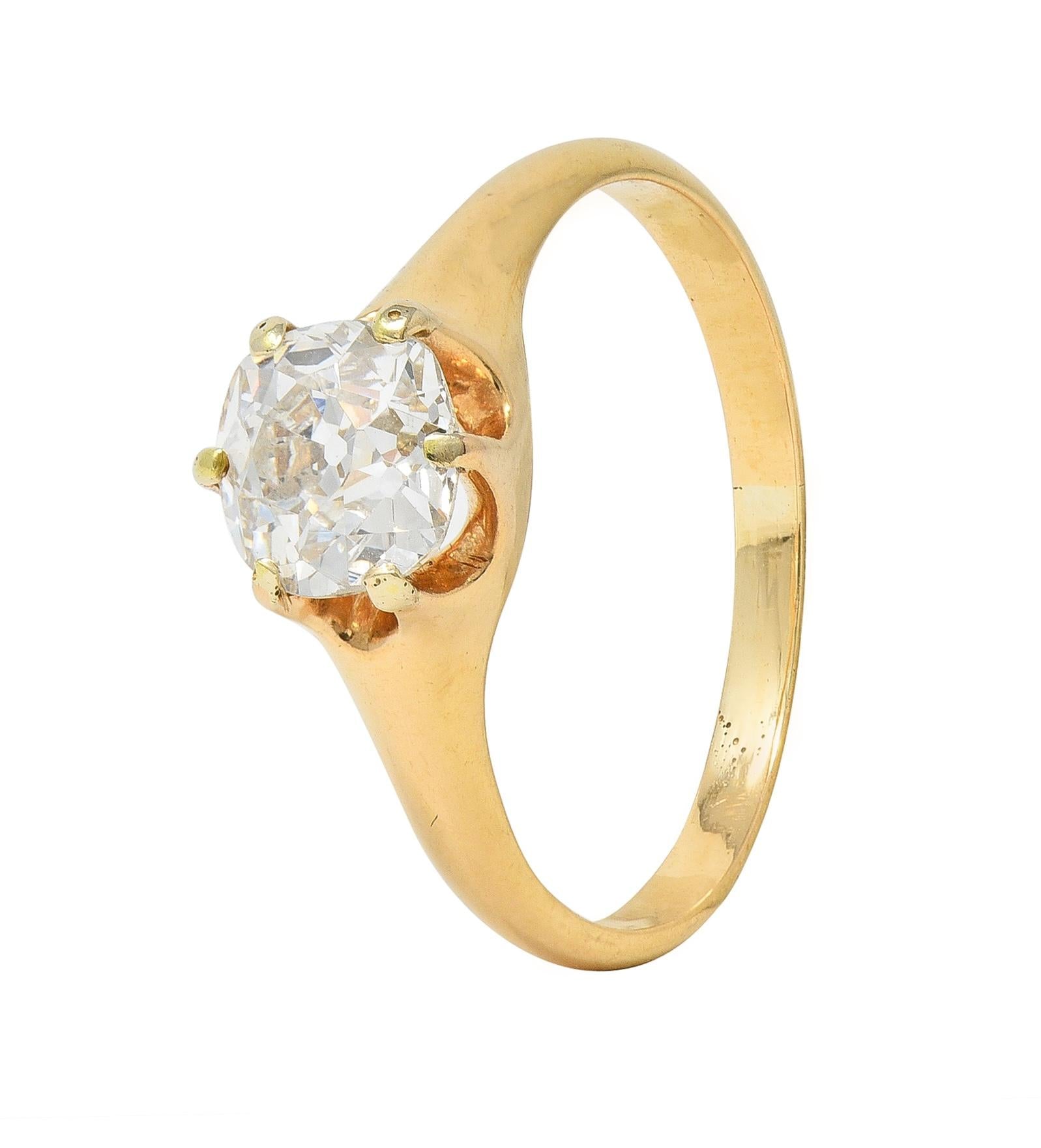 Victorian 0.80 CTW Old Mine Cut 18 Karat Yellow Gold Solitaire Engagement Ring